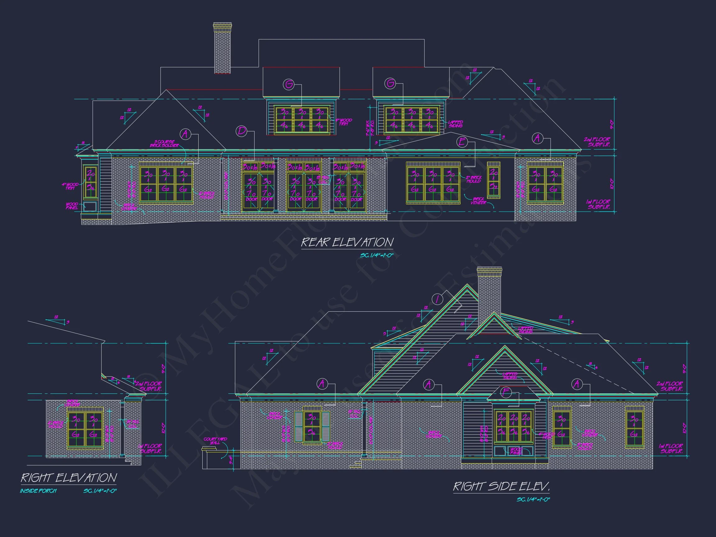 15-1628 HOUSE PLAN - Elegant House Plan: CAD Architectural Blueprint with 4 Beds 3 Elegant house Plan: CAD Architectural Blueprint with 4 Beds