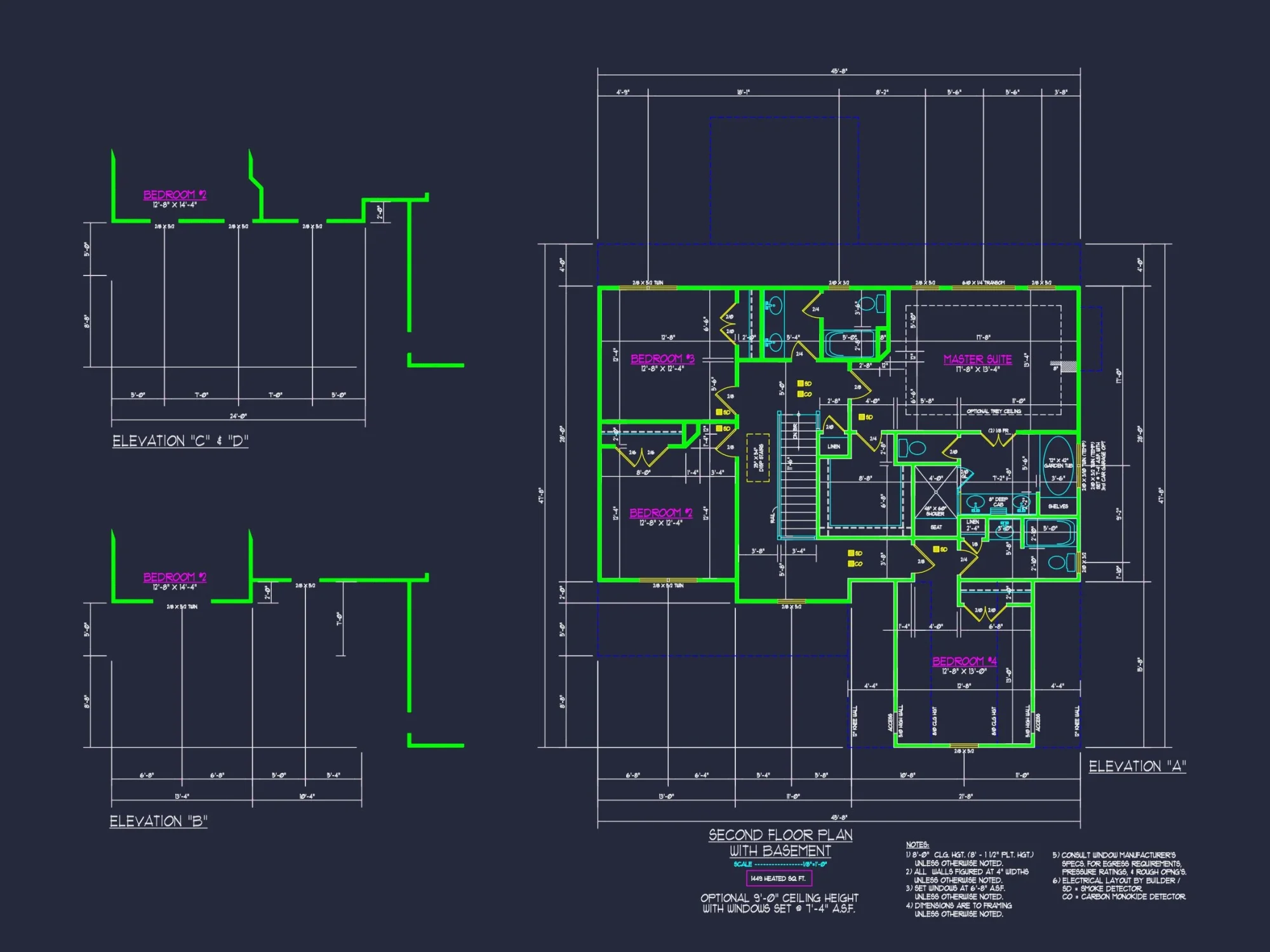 Craftsman house Design with 2-Story Plan and CAD Blueprints