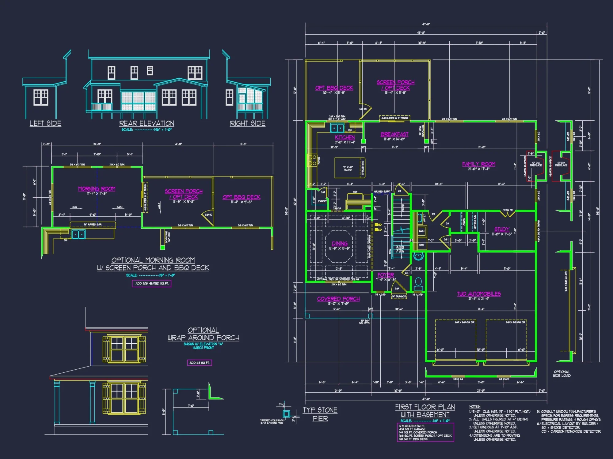 Craftsman house Design with 2-Story Plan and CAD Blueprints
