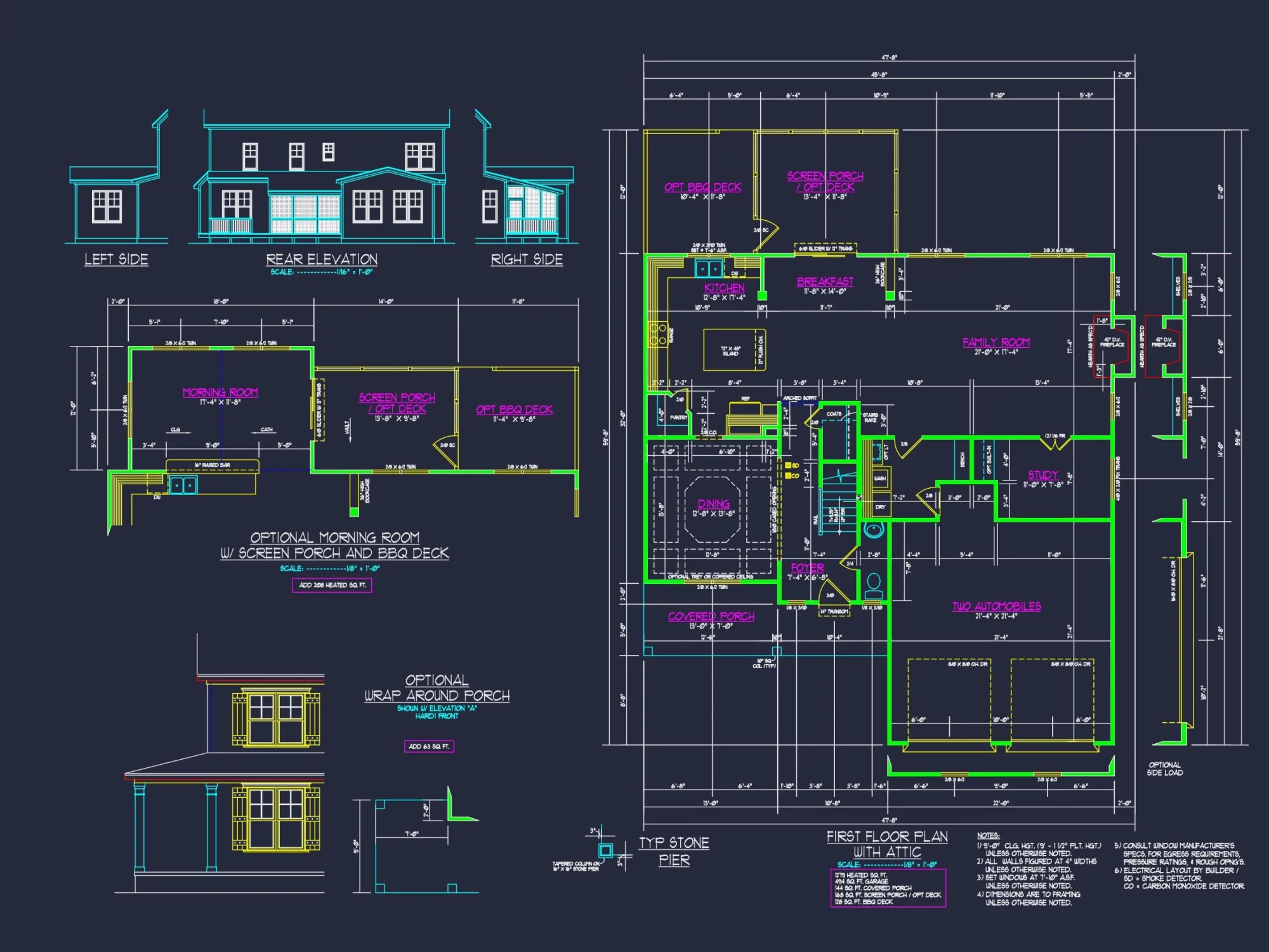 Craftsman house Design with 2-Story Plan and CAD Blueprints