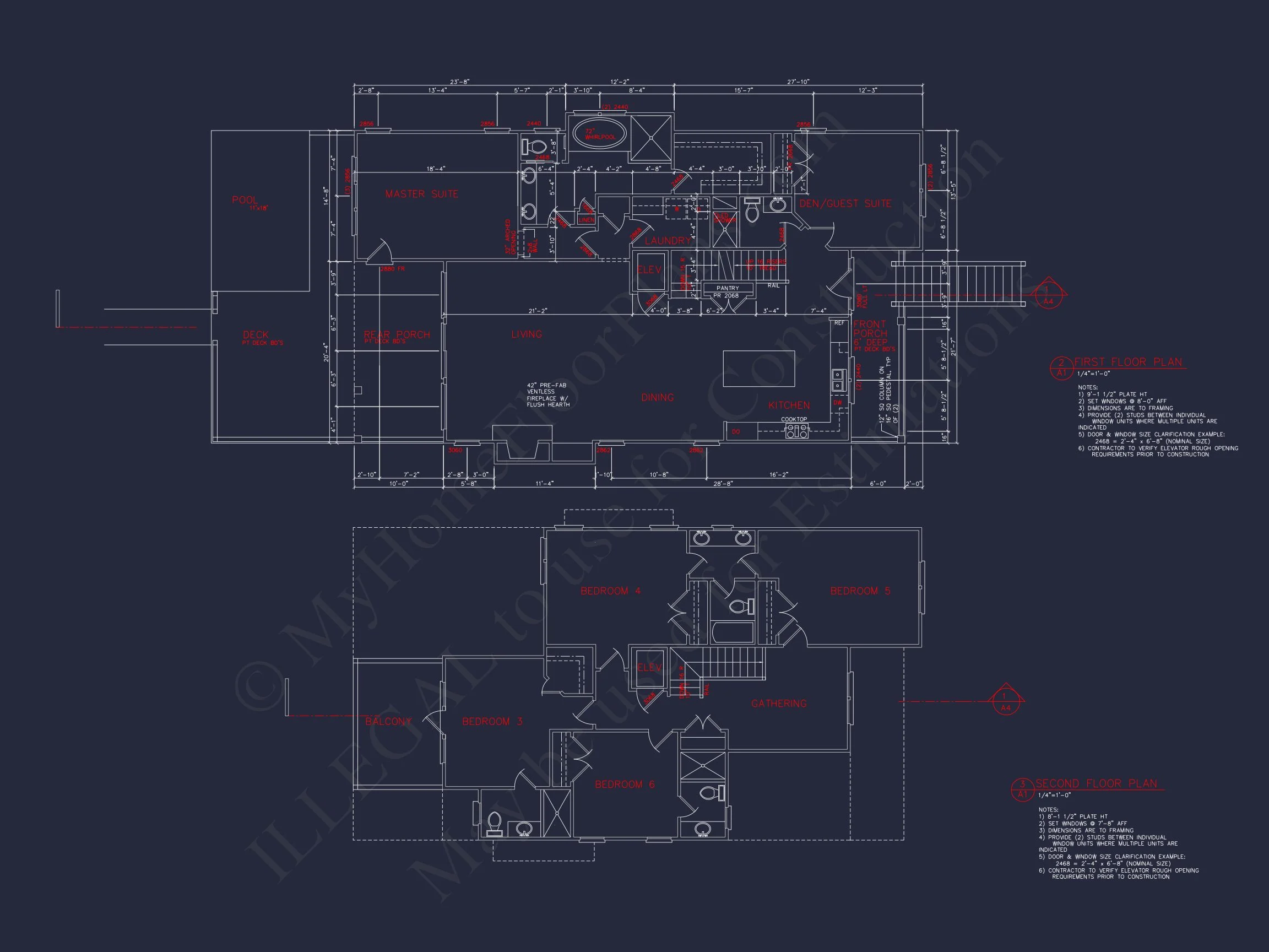 12-2483 HOUSE PLAN - Elegant Beach House Plan with Detailed CAD Blueprint Designs 9 Elegant Beach house Plan with Detailed CAD Blueprint Designs