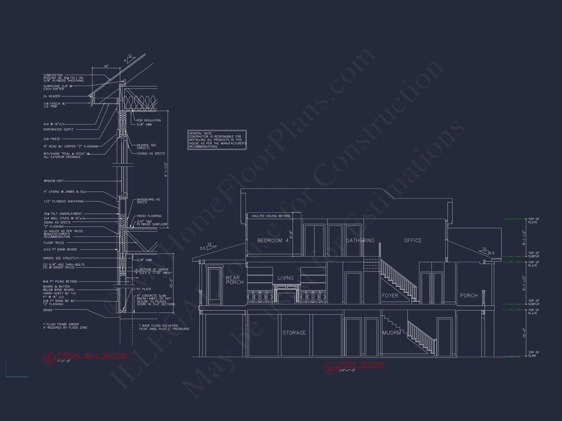 12-2483 HOUSE PLAN - Elegant Beach House Plan with Detailed CAD Blueprint Designs 5 Elegant Beach house Plan with Detailed CAD Blueprint Designs