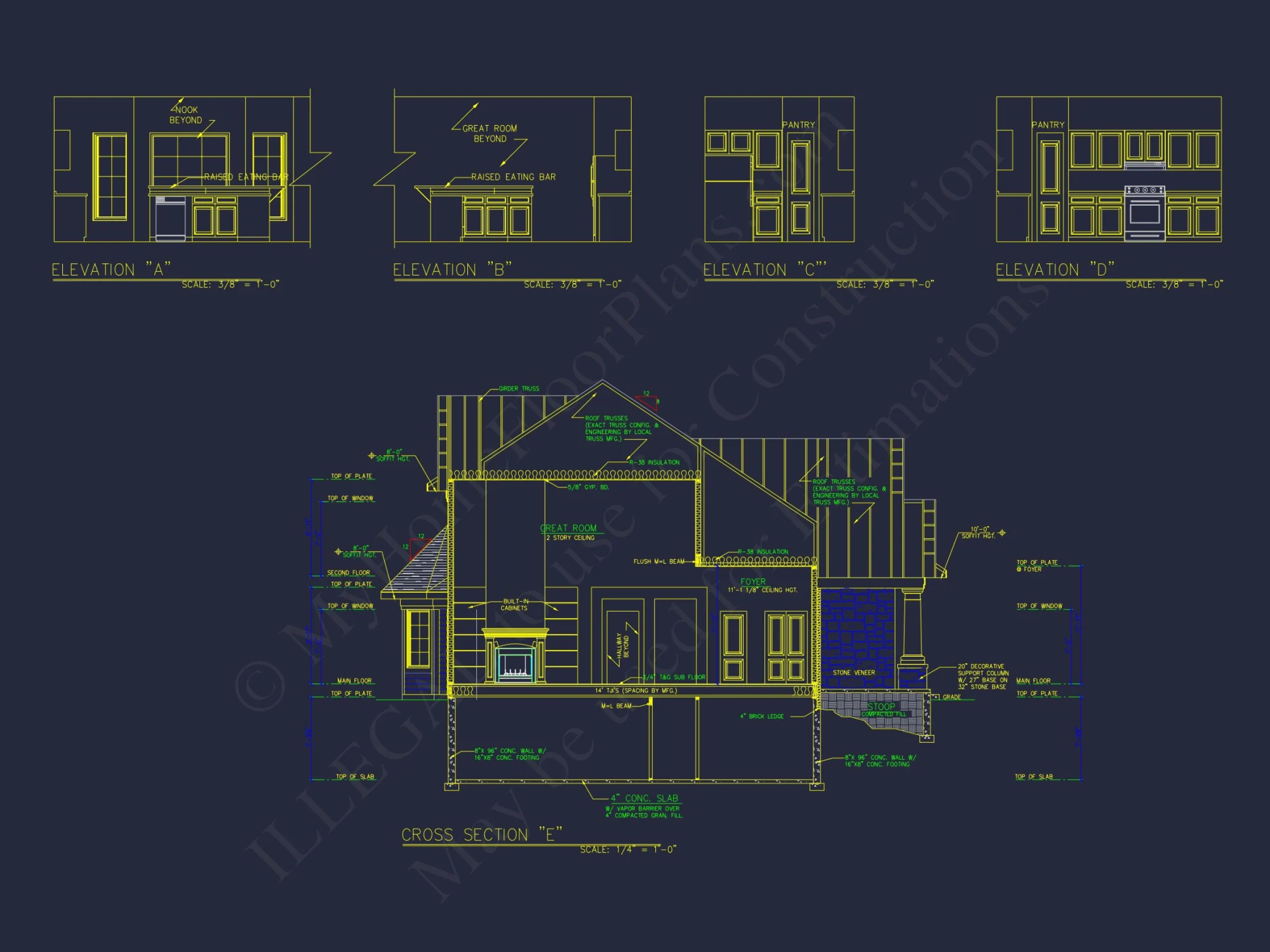 Elegant house Plan with 2-Story Design and Detailed CAD Blueprint