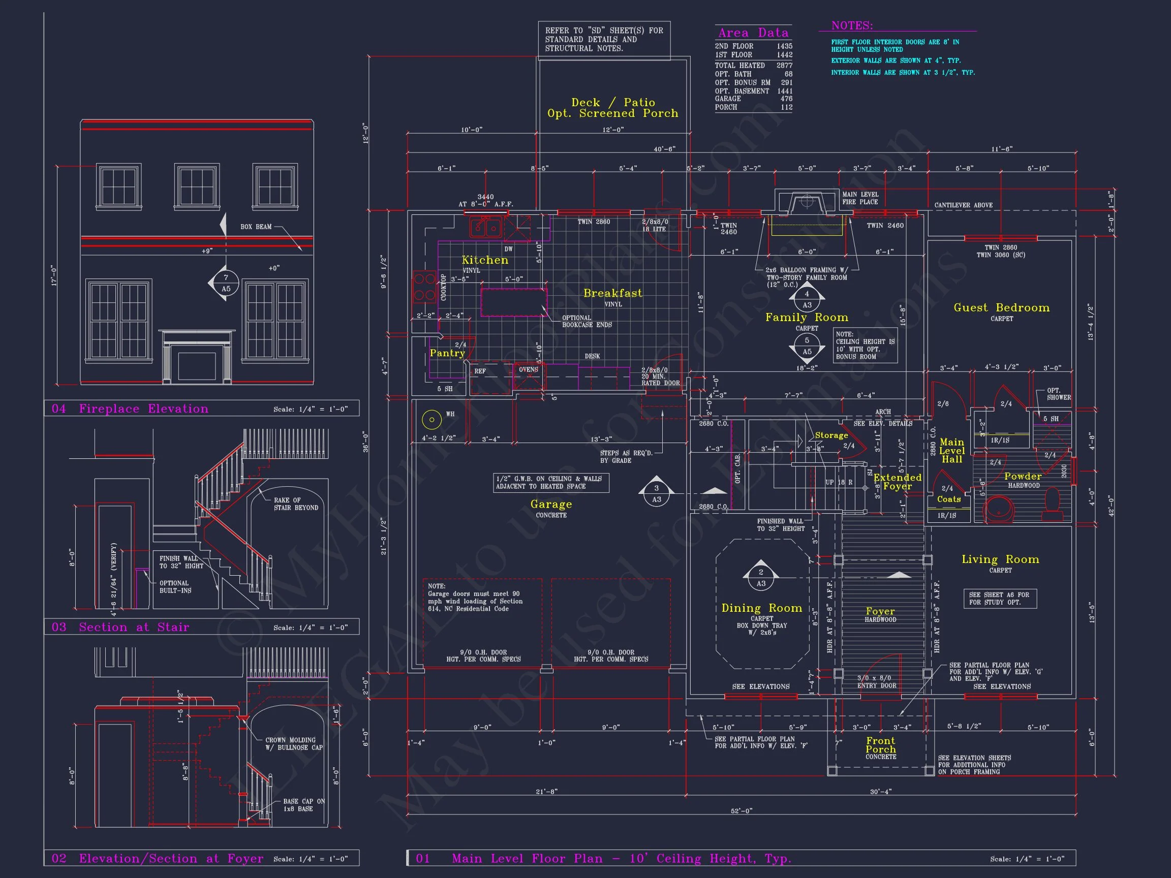 8-1394 HOUSE PLAN - Colonial Revival House Plan - 4 Bed, 4 Bath, with CAD Designs 21 Colonial Revival house Plan - 4 Bed, 4 Bath, with CAD Designs