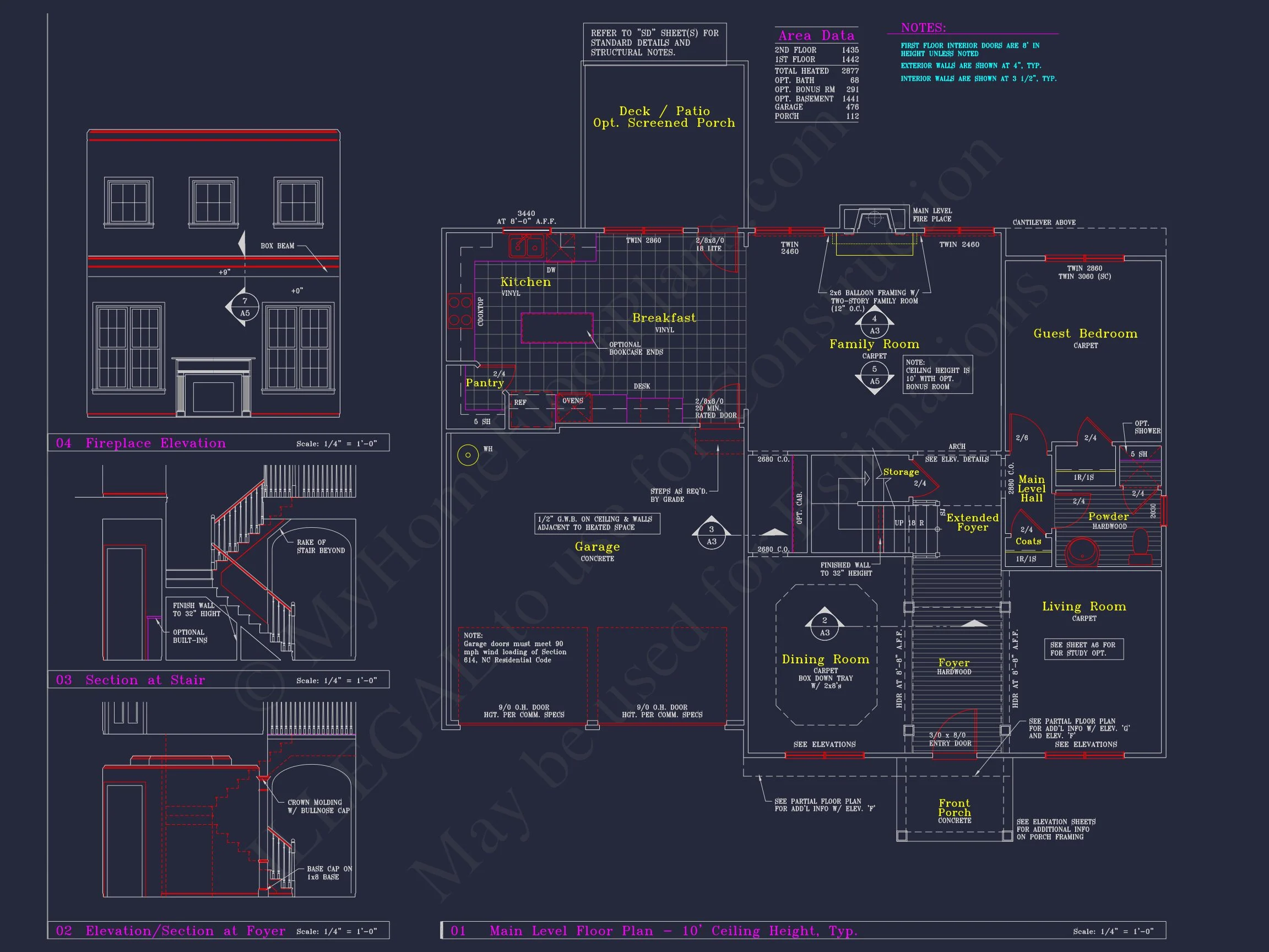 8-1394 HOUSE PLAN - Colonial Revival House Plan - 4 Bed, 4 Bath, with CAD Designs 17 Colonial Revival house Plan - 4 Bed, 4 Bath, with CAD Designs