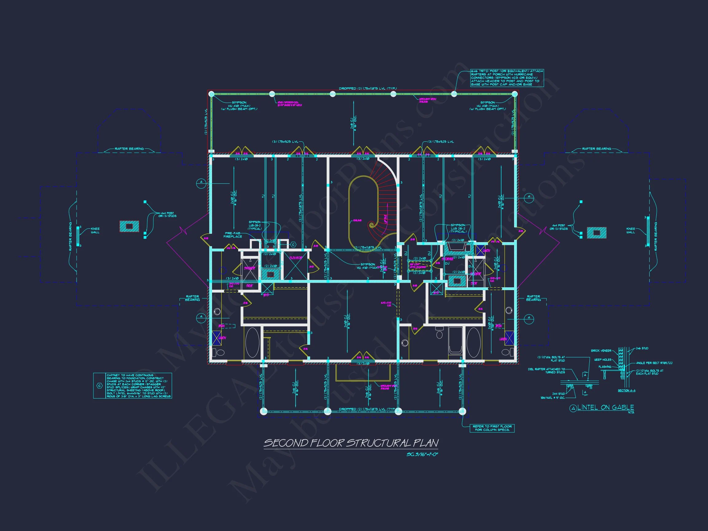 7-1006 HOUSE PLAN - Georgian Home Plan - 4-Bed, 4-Bath, 6,293 SF 16 2-Story Luxury CAD Blueprint