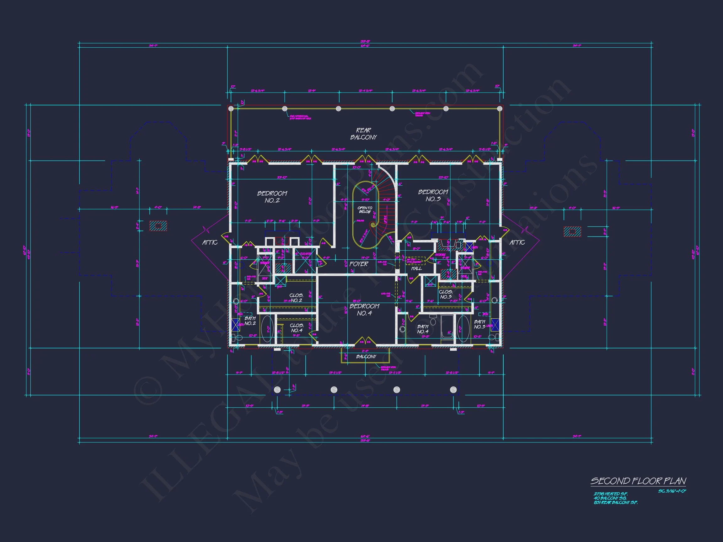 7-1006 HOUSE PLAN - Georgian Home Plan - 4-Bed, 4-Bath, 6,293 SF 10 2-Story Luxury CAD Blueprint