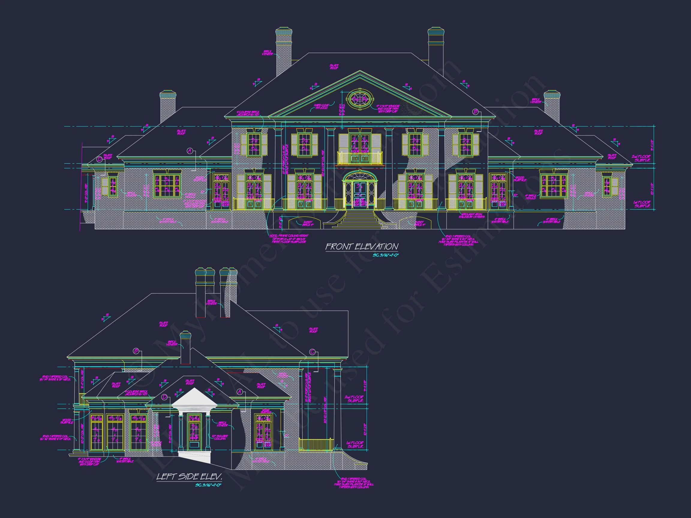 7-1006 HOUSE PLAN - Georgian Home Plan - 4-Bed, 4-Bath, 6,293 SF 2 2-Story Luxury CAD Blueprint