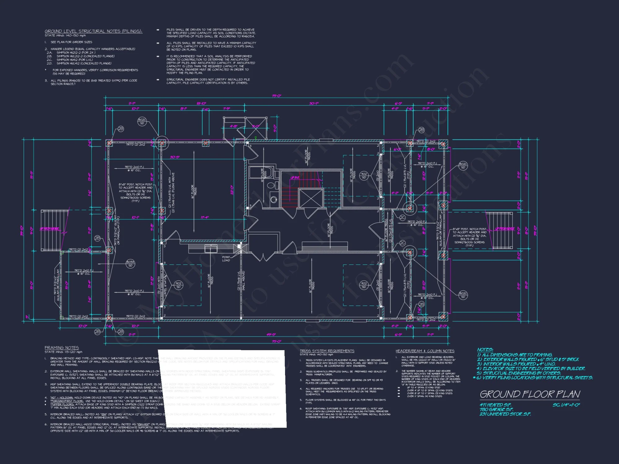 Modern house Plan: Detailed Floor Plan, CAD Designs & Blueprint