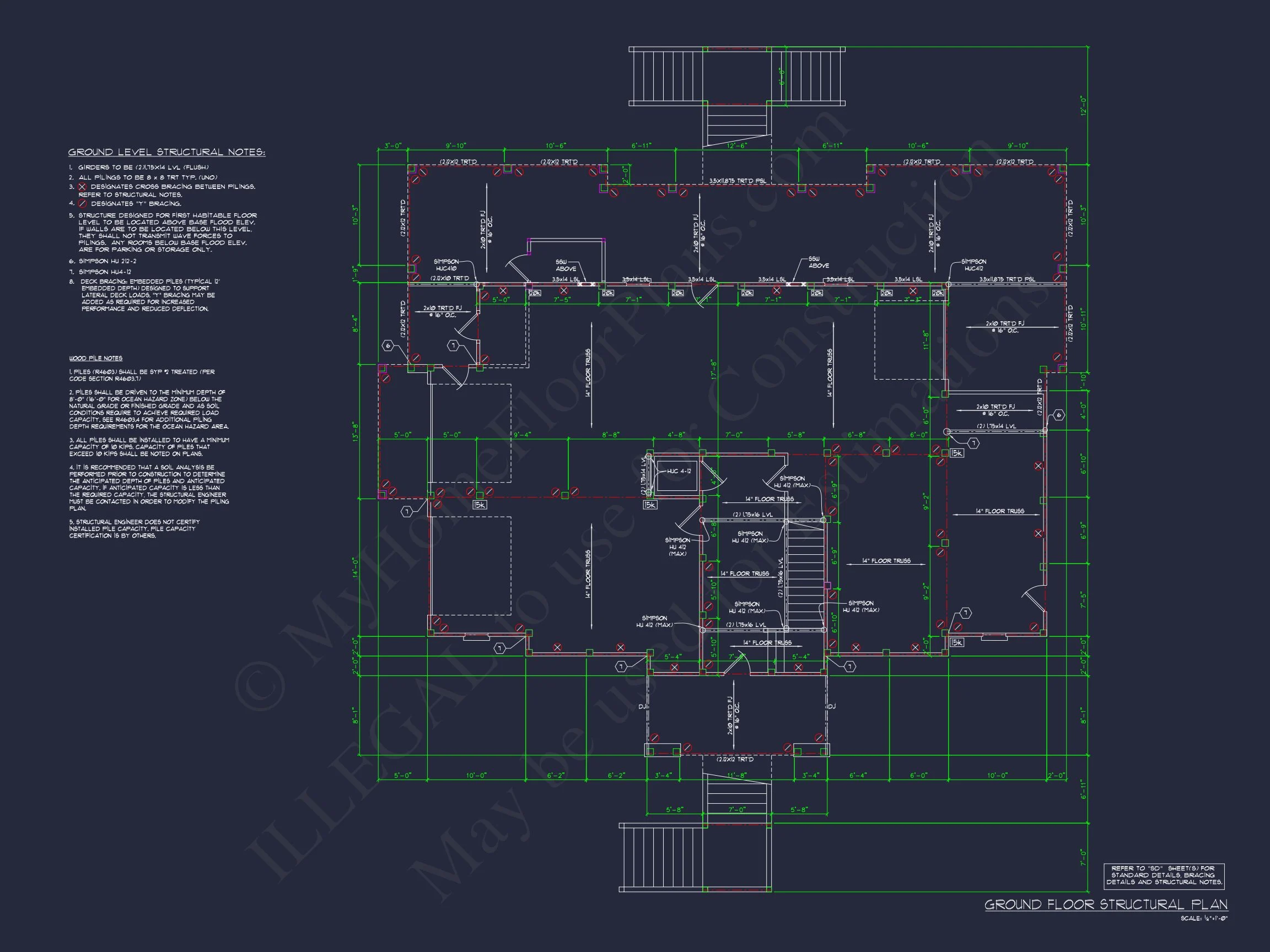 14-2147 HOUSE PLAN - Coastal 2.5-Story House Plan: 5-Bed, 4-Bath, CAD Blueprint 8 Coastal 2.5-Story house Plan: 5-Bed, 4-Bath, CAD Blueprint