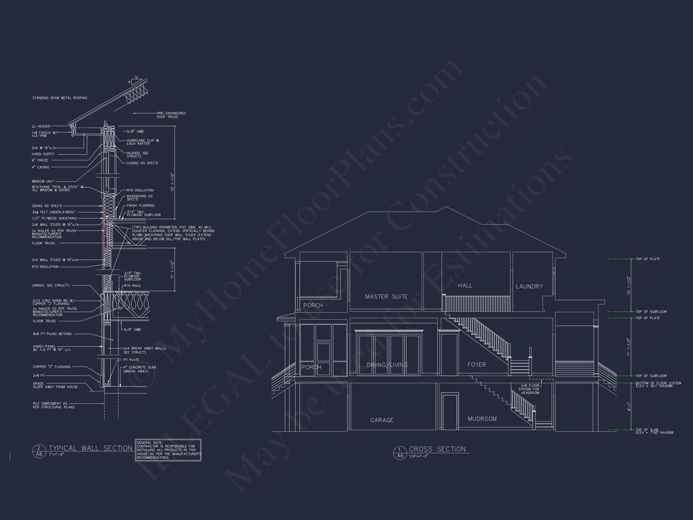 14-2147 HOUSE PLAN - Coastal 2.5-Story House Plan: 5-Bed, 4-Bath, CAD Blueprint 4 Coastal 2.5-Story house Plan: 5-Bed, 4-Bath, CAD Blueprint