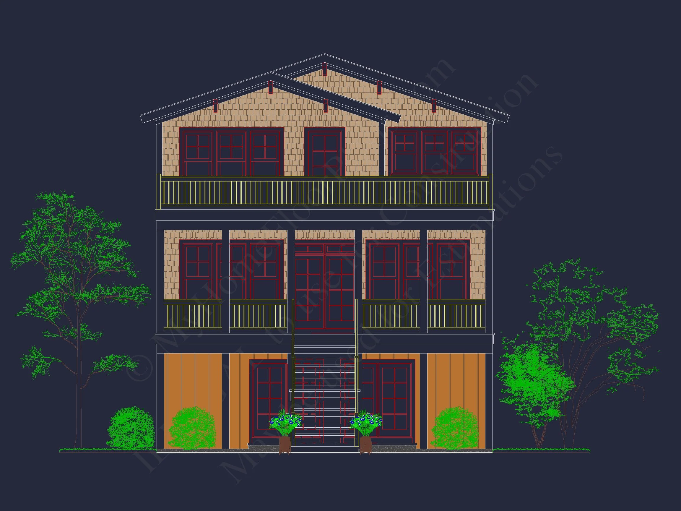 8-1127 HOUSE PLAN - Elegant Beach House Plan with Detailed CAD Designs & Blueprints 3 Elegant Beach house Plan with Detailed CAD Designs & Blueprints
