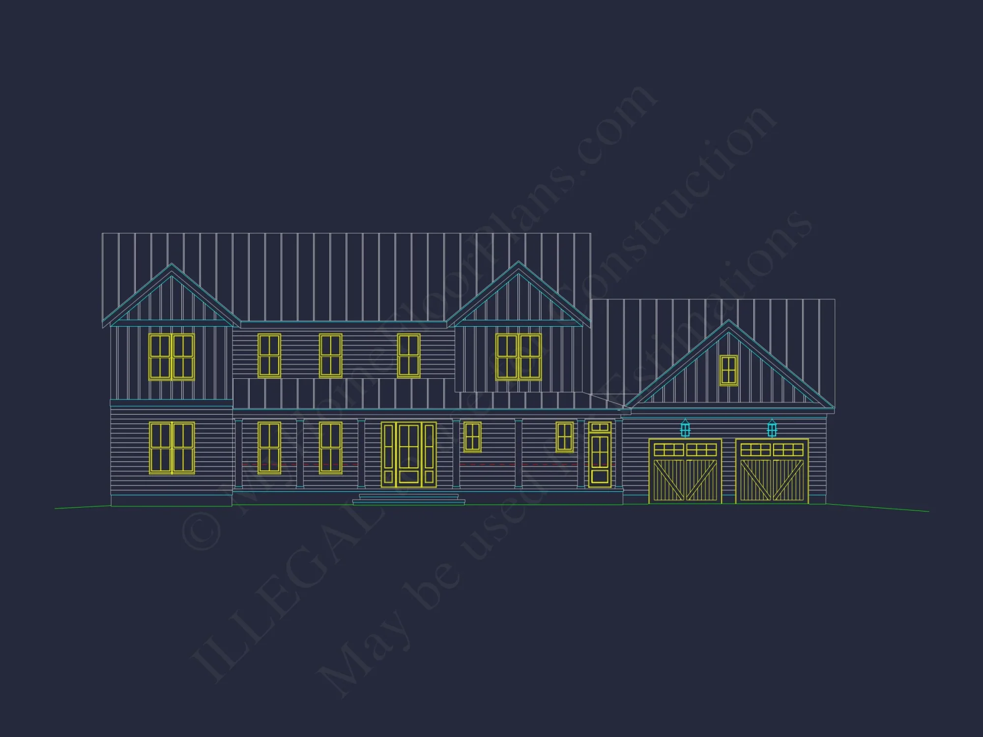 Colonial Farmhouse house Plan with CAD Designs and Floor Blueprint