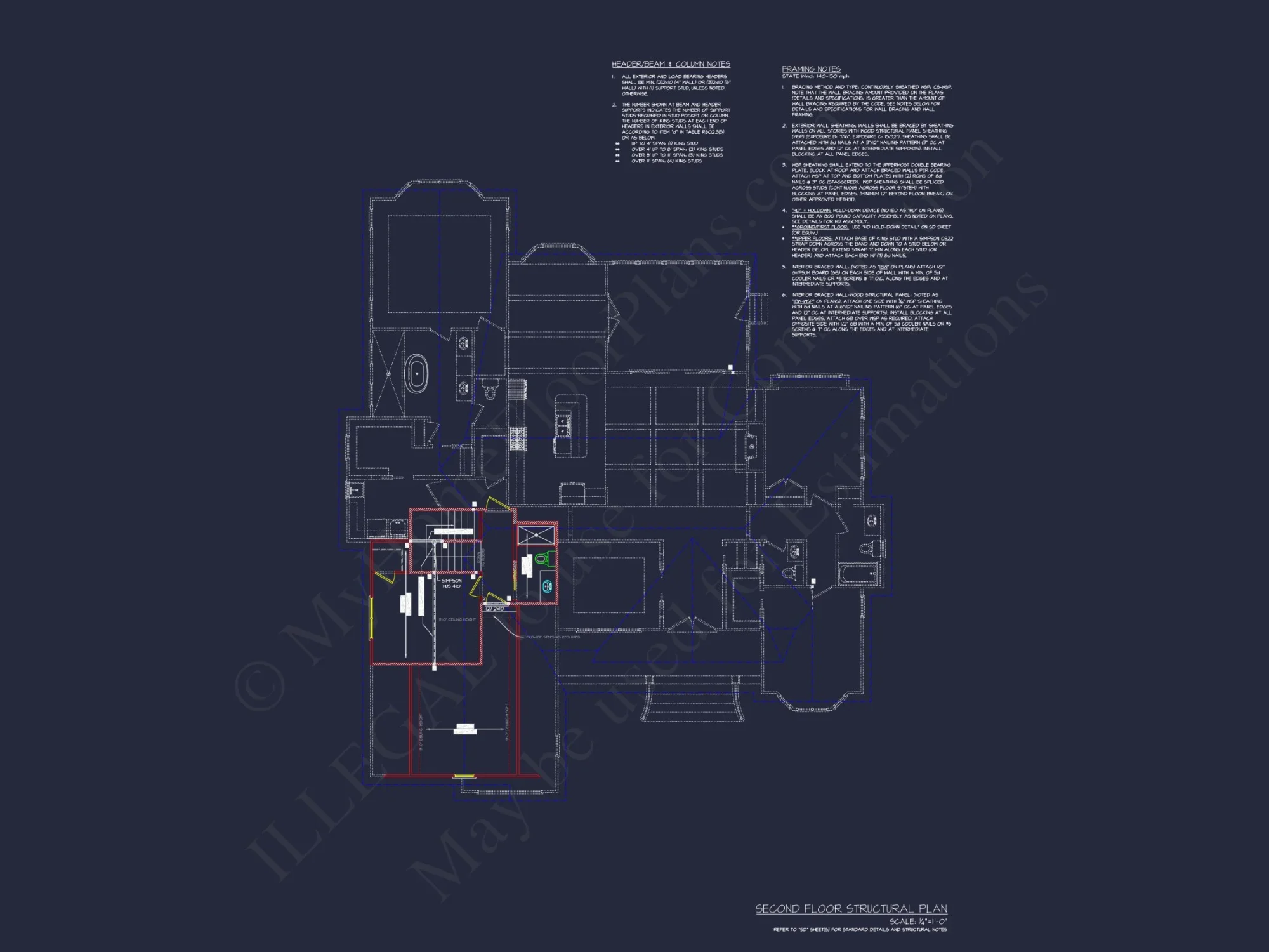 Craftsman house Plan with 2 Floors and 4 Bedrooms – Detailed CAD Designs