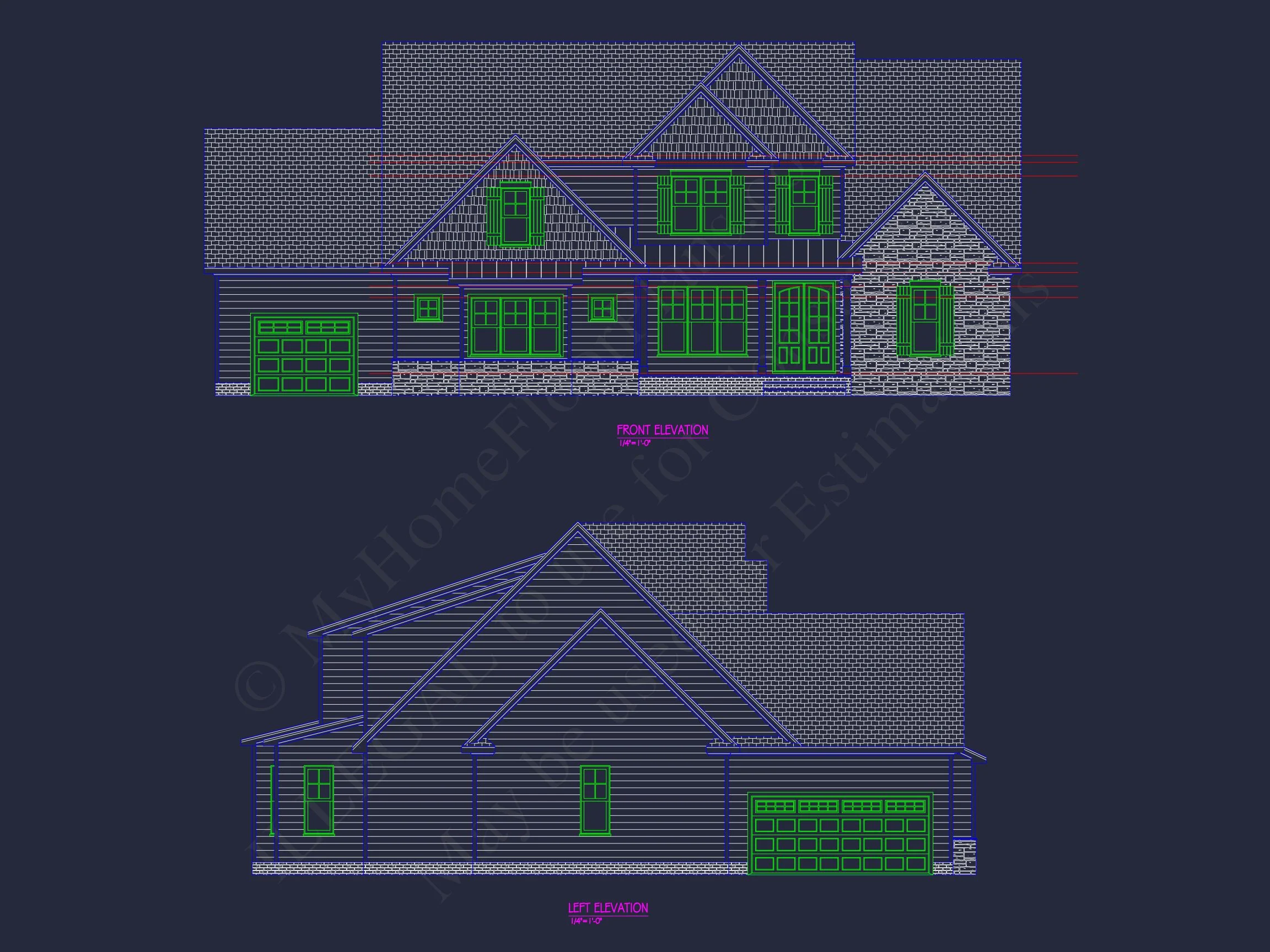 19-1240 HOUSE PLAN - Modern Craftsman House Plan with 2 Floors, CAD Blueprints 2 Modern Craftsman house Plan with 2 Floors, CAD Blueprints