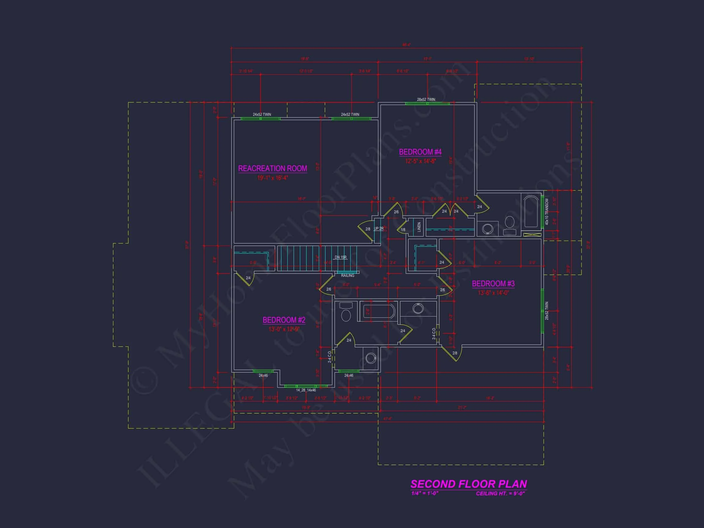 16-1292 HOUSE PLAN - Floor Plan with 2980 Sq. Ft. | Stunning 4 Bedroom CAD Designs 9 Floor Plan with 2980 Sq. Ft.
