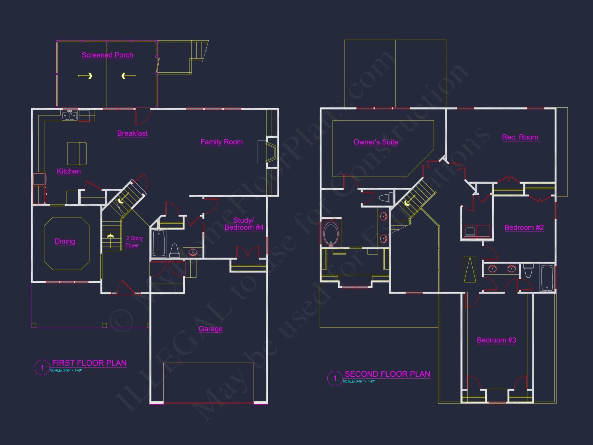 Beautiful 4-Bedroom house Plan with Open Floor Designs & CAD Blueprint