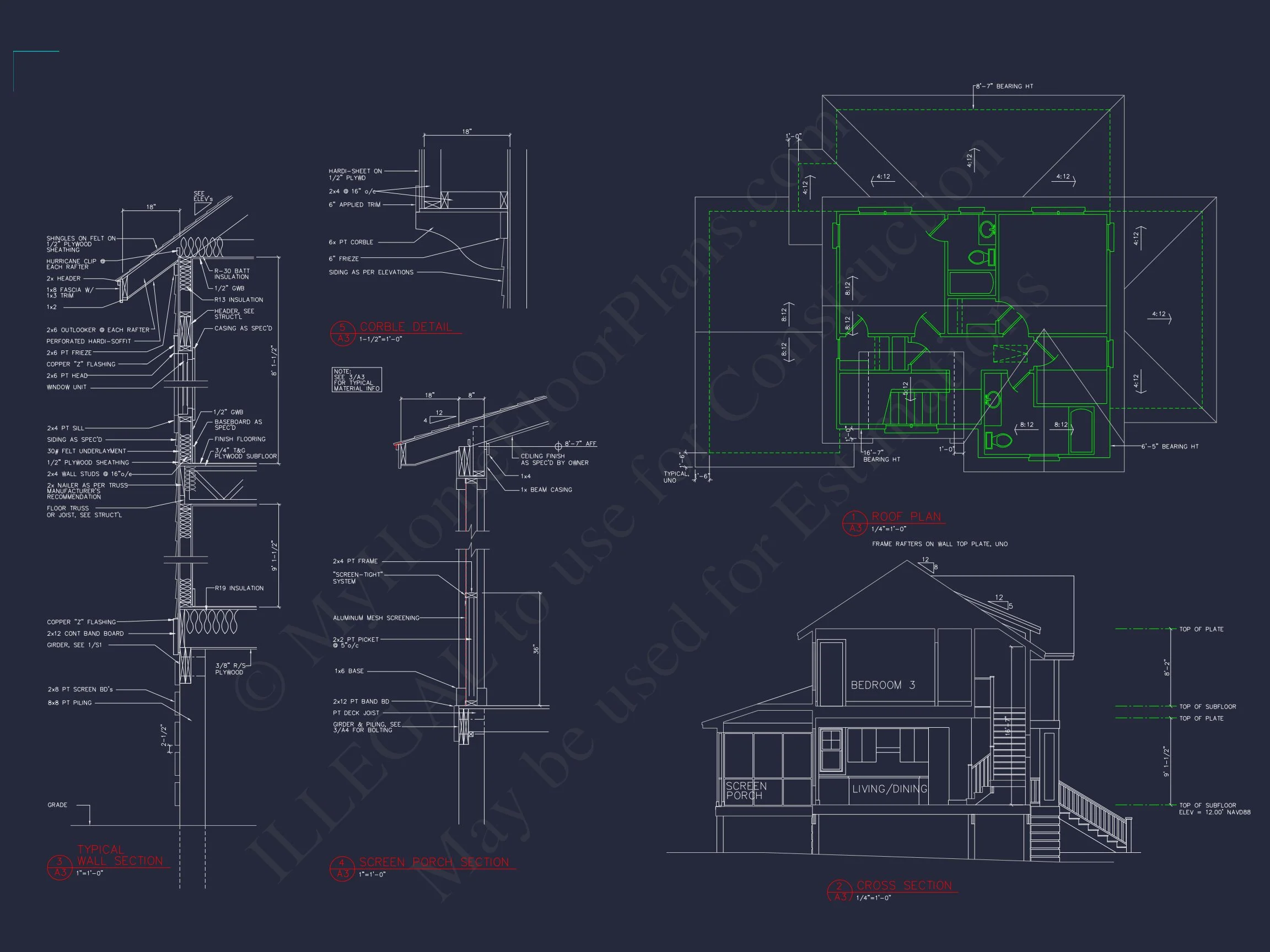 13-1915 HOUSE PLAN - Modern Beach Bungalow House Plan: Blueprint & CAD Designs 4 Modern Beach Bungalow house Plan: Blueprint & CAD Designs