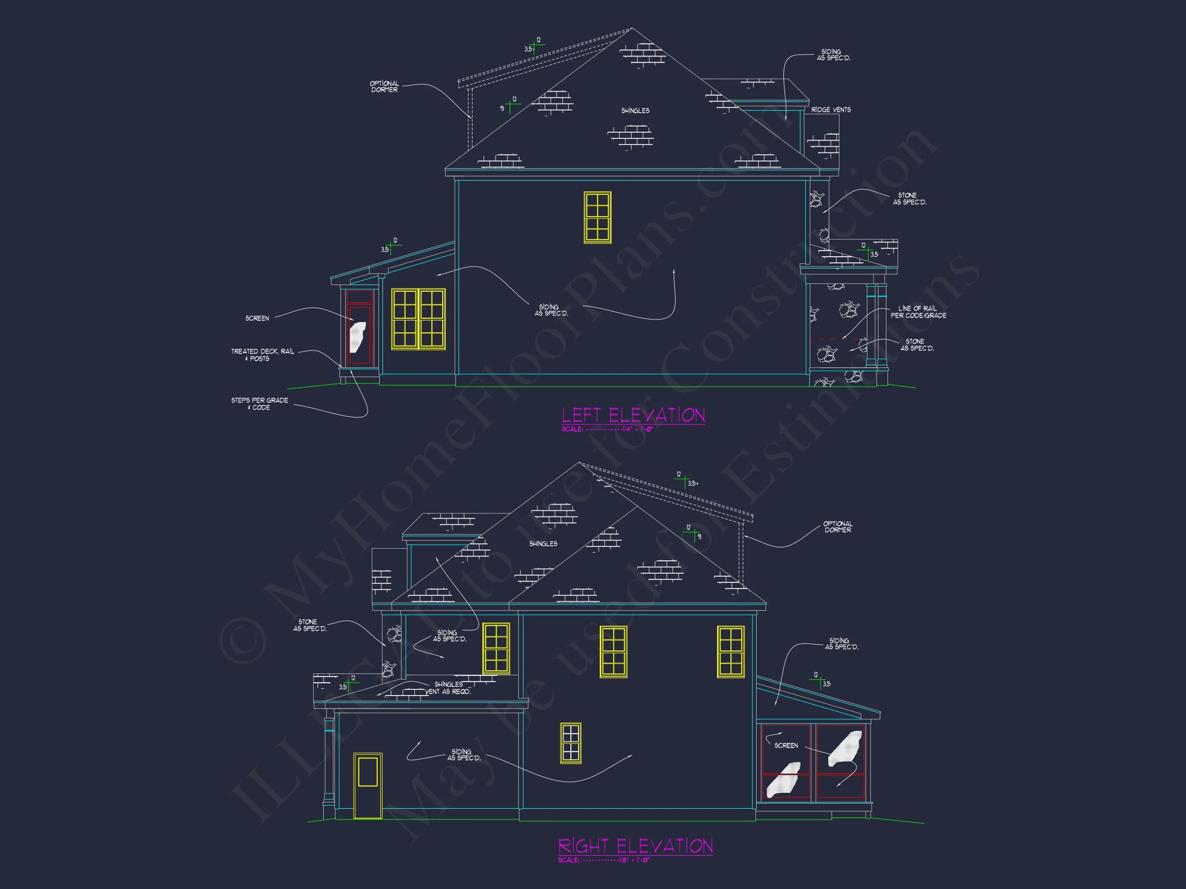 13-1831B HOUSE PLAN - House Blueprint Designs with CAD | 2.5-Story Floor Plan (45ft) 4 house Blueprint Designs with CAD