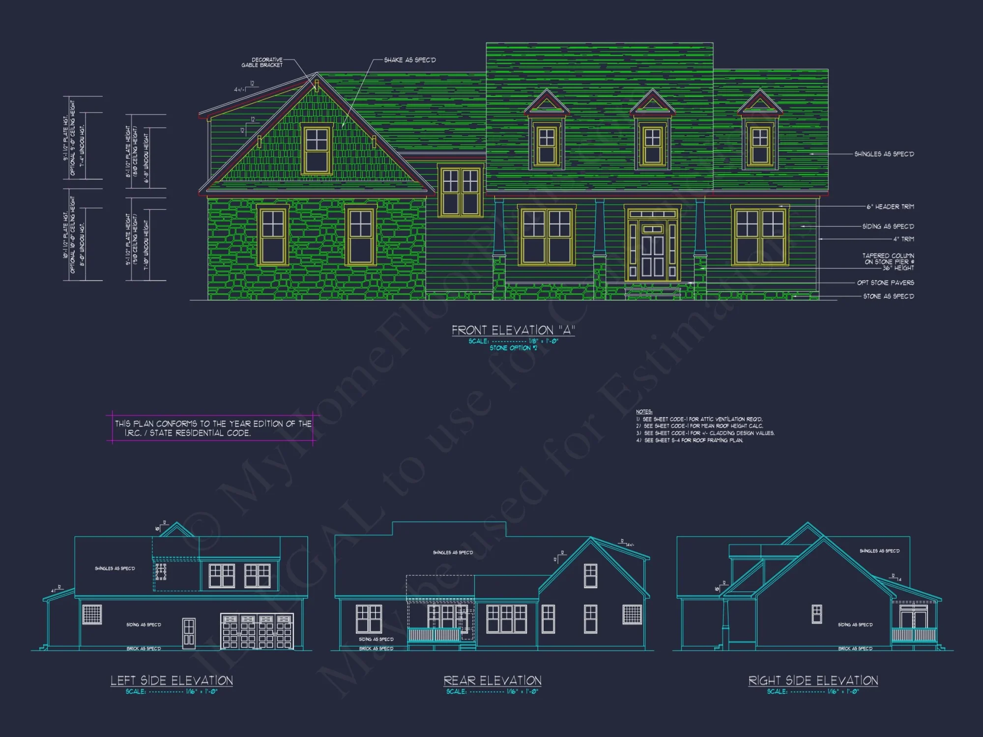 Craftsman house Plan with 4 Bedrooms, 2 Floors & 3 Elevations