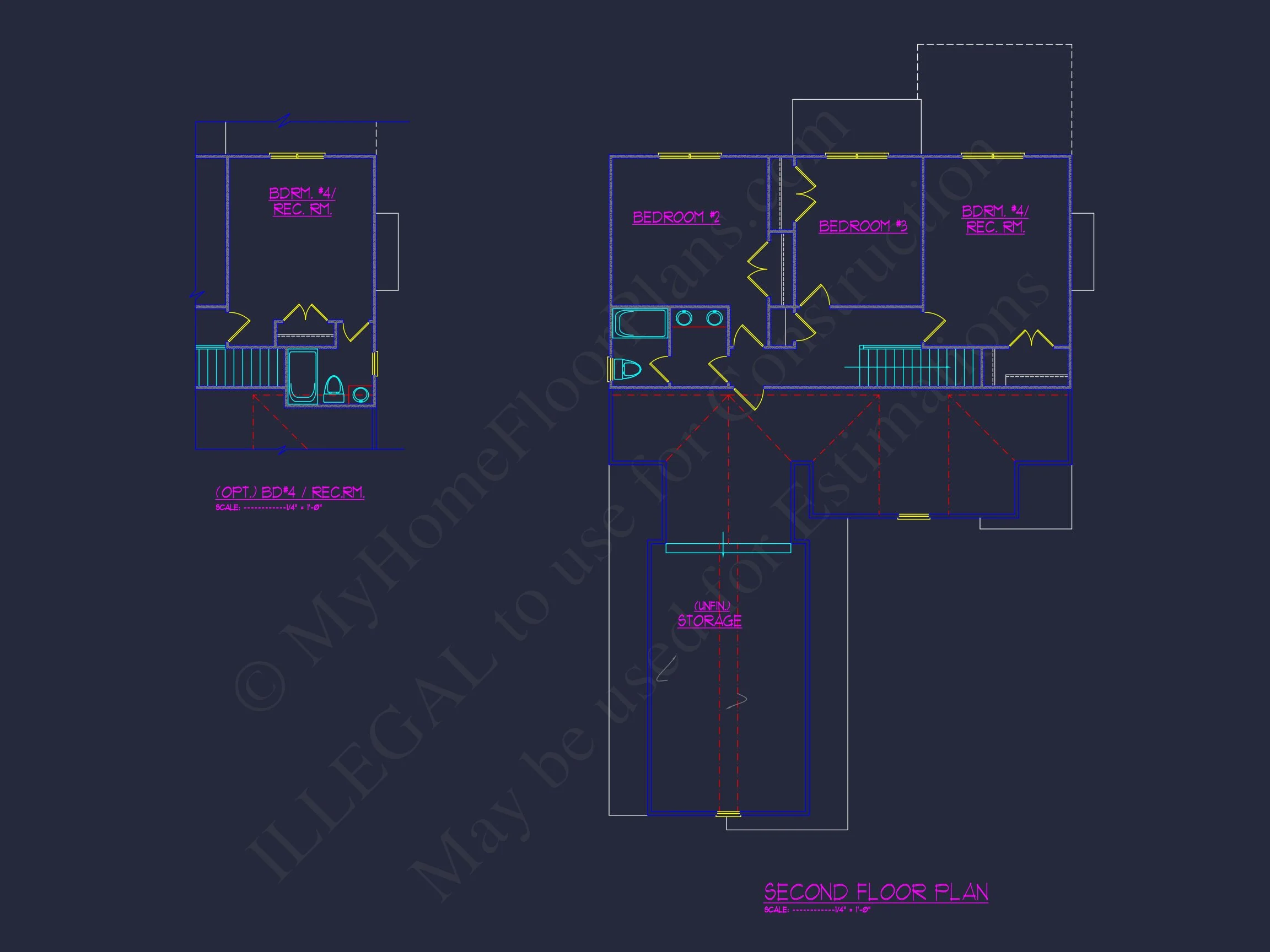 12-2295 HOUSE PLAN - House Floor Plan Blueprint with CAD Designs for 4-Bedroom Build 6 house Floor Plan Blueprint with CAD Designs for 4-Bedroom Build