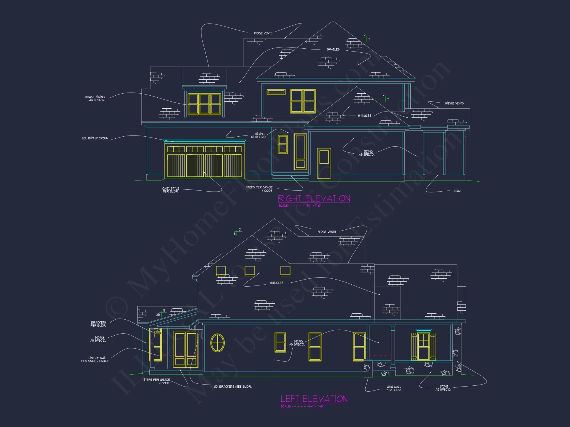 Craftsman house Plan with 2 Floors, 4 Beds & CAD Blueprints