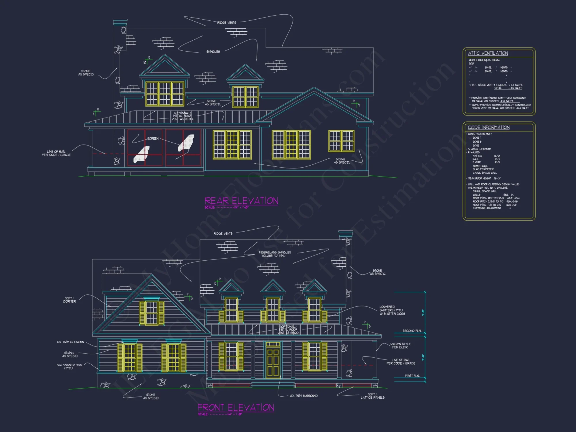 Colonial Farmhouse house Plan with 2 Floors & 4 Bedrooms