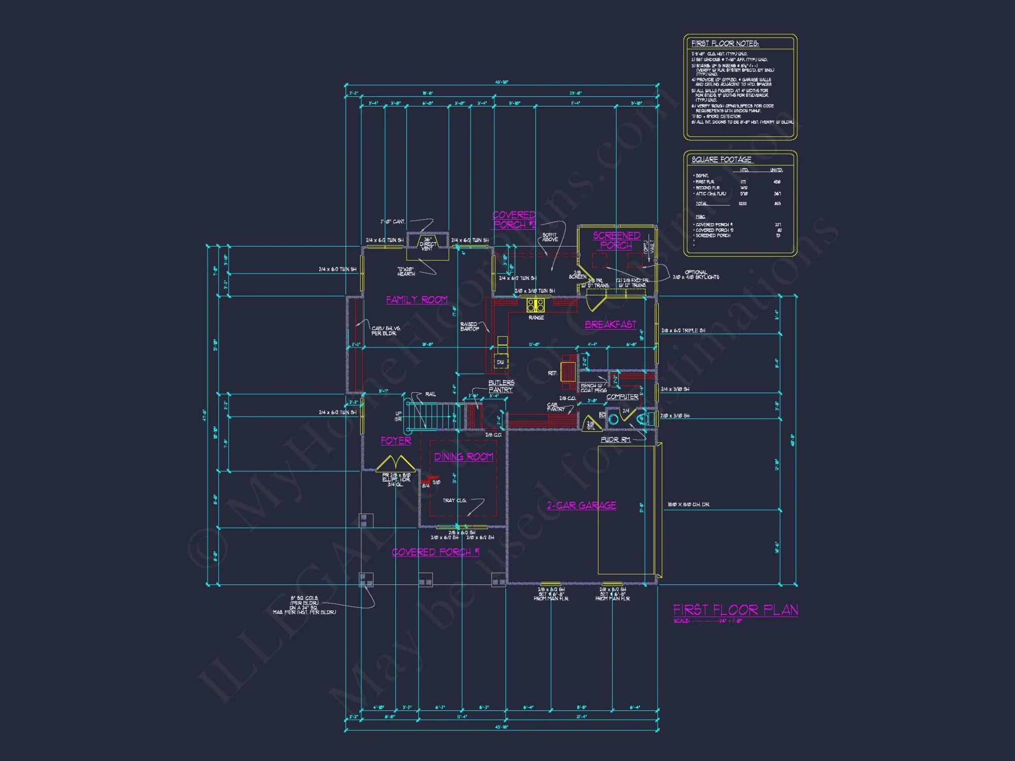Three-Story Country Craftsman house Blueprint with CAD Designs