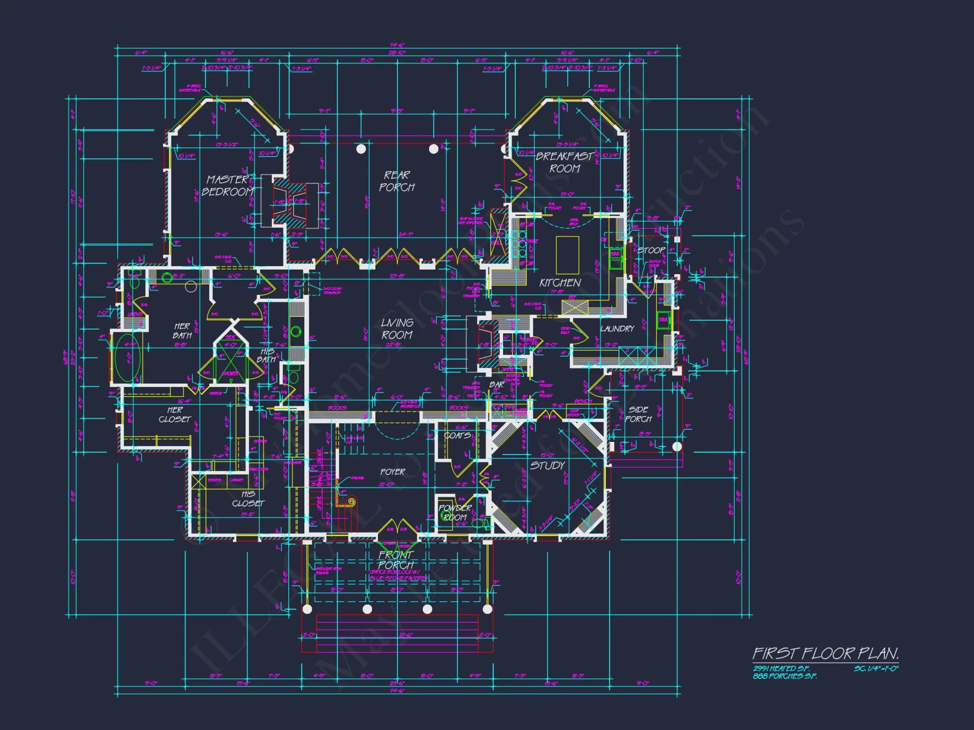 Classical house Floor Plan: 2-Story Design with CAD Blueprints