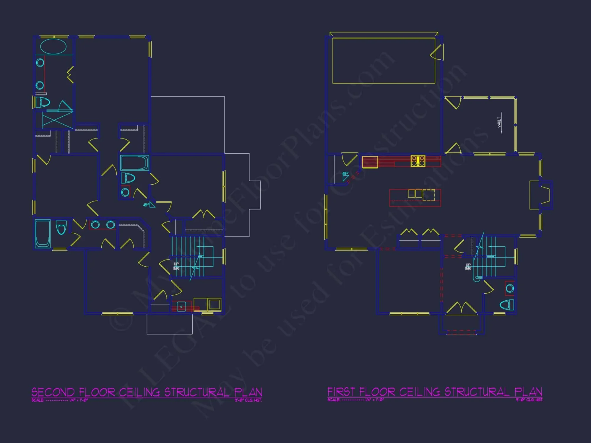 Modern 2-Story house Plan with 4 Bedrooms, CAD Floor Blueprint