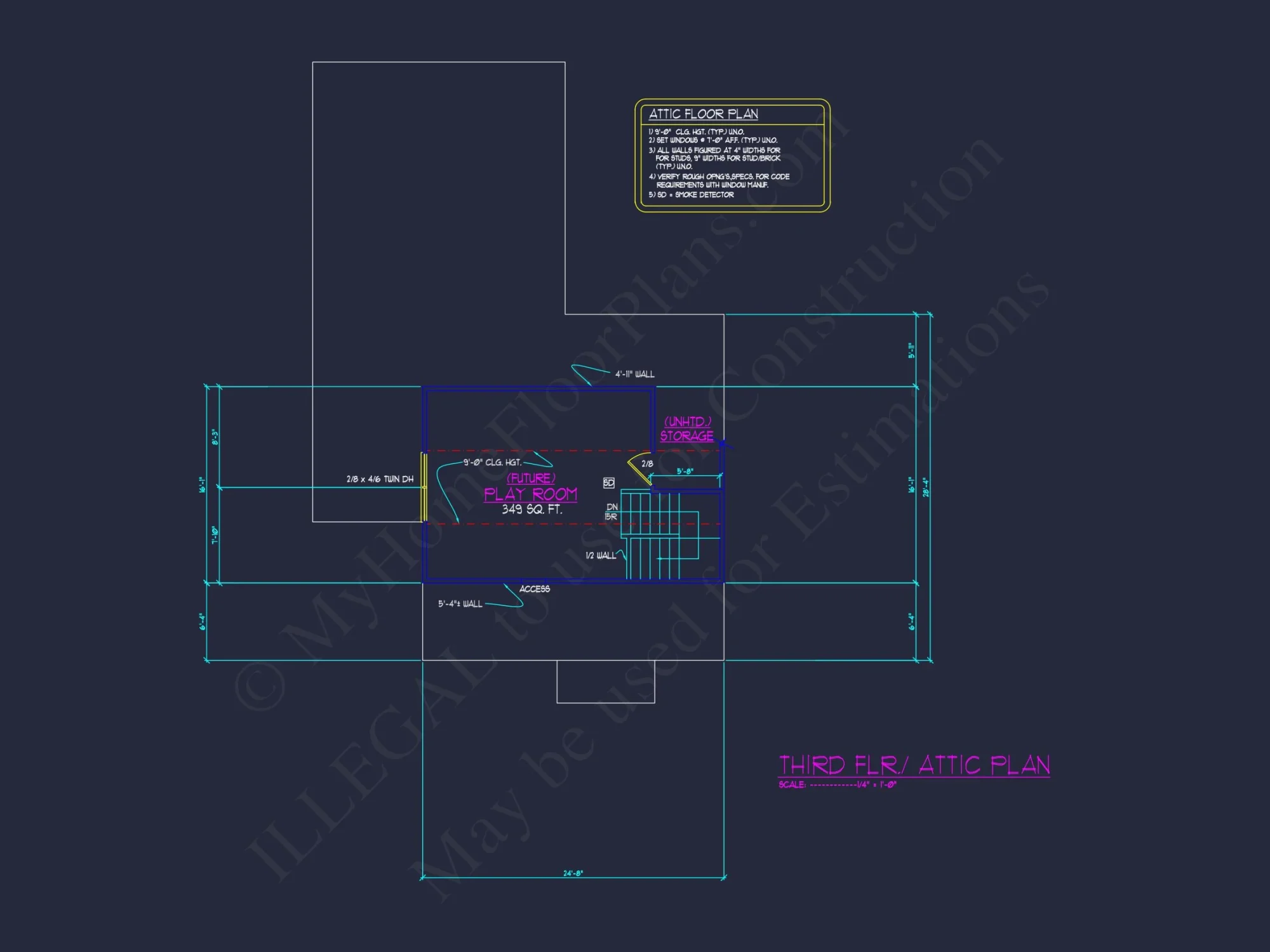 Modern 2-Story house Plan with 4 Bedrooms, CAD Floor Blueprint