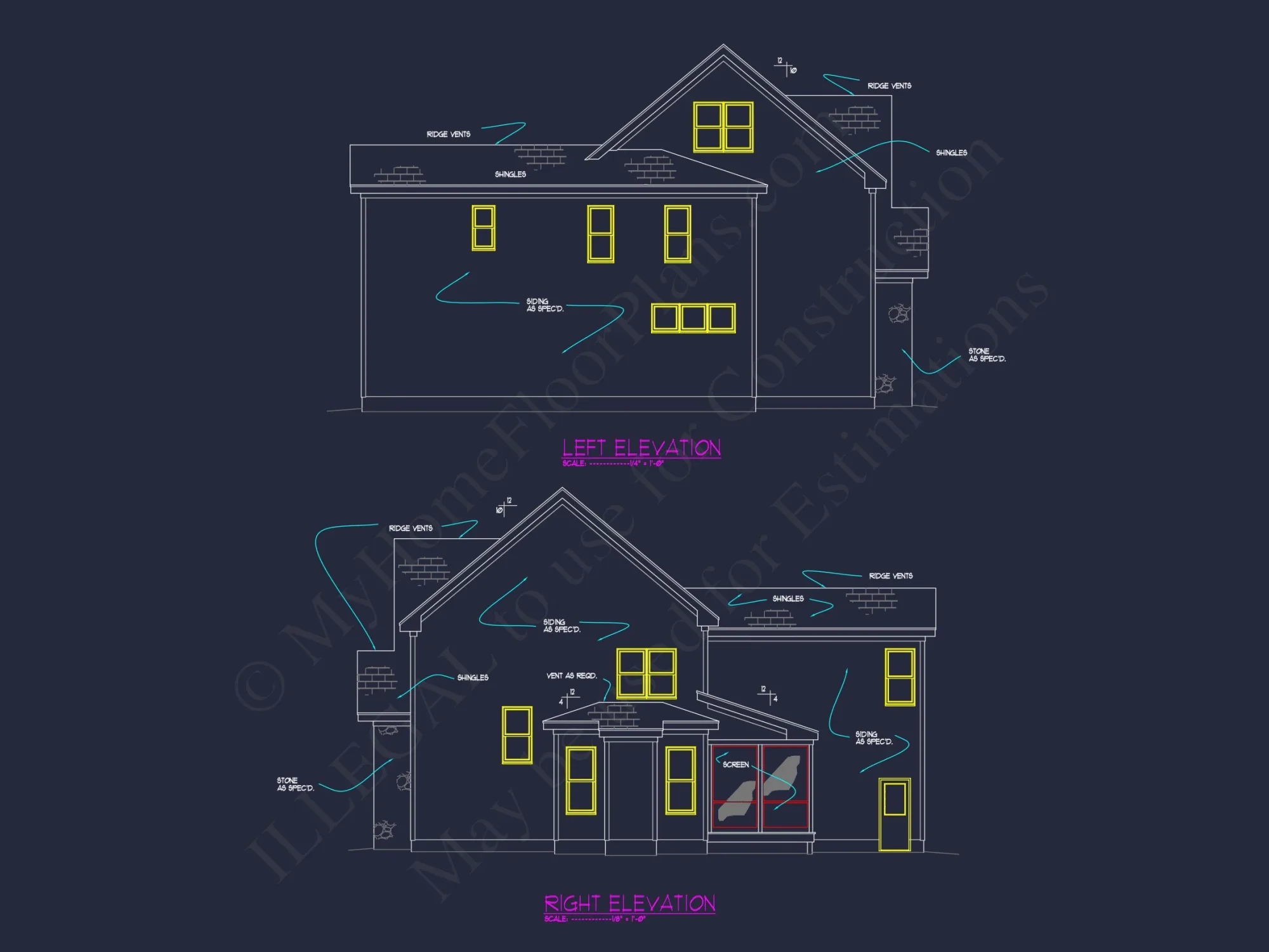 Modern 2-Story house Plan with 4 Bedrooms, CAD Floor Blueprint