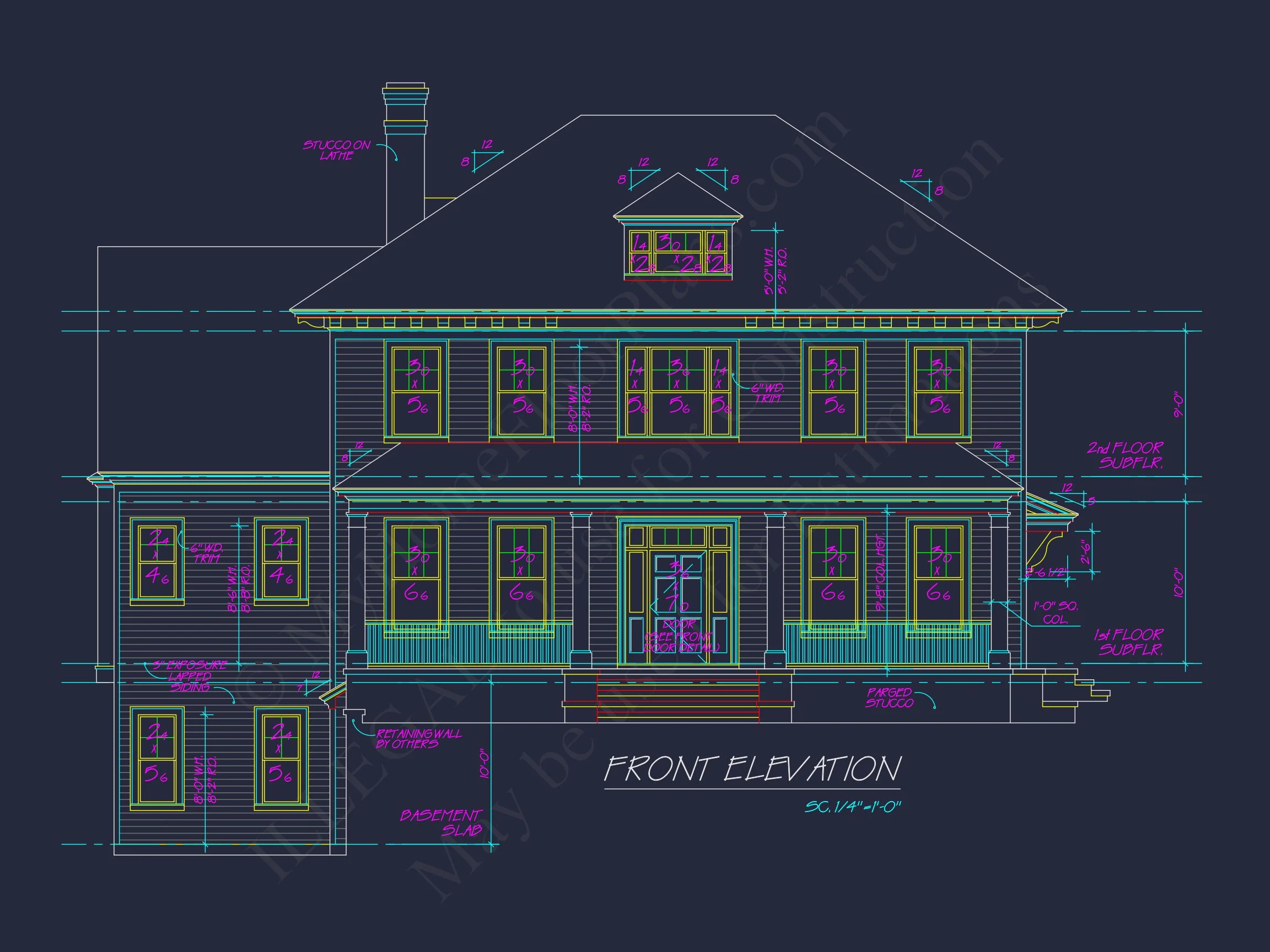 10-1385 HOUSE PLAN - Colonial Revival (Georgian) Home Plan – 4 Beds, 6,341 Sq Ft 9 Traditional Farmhouse house Plan w/Basement & Garage - 6, 341 SqFt