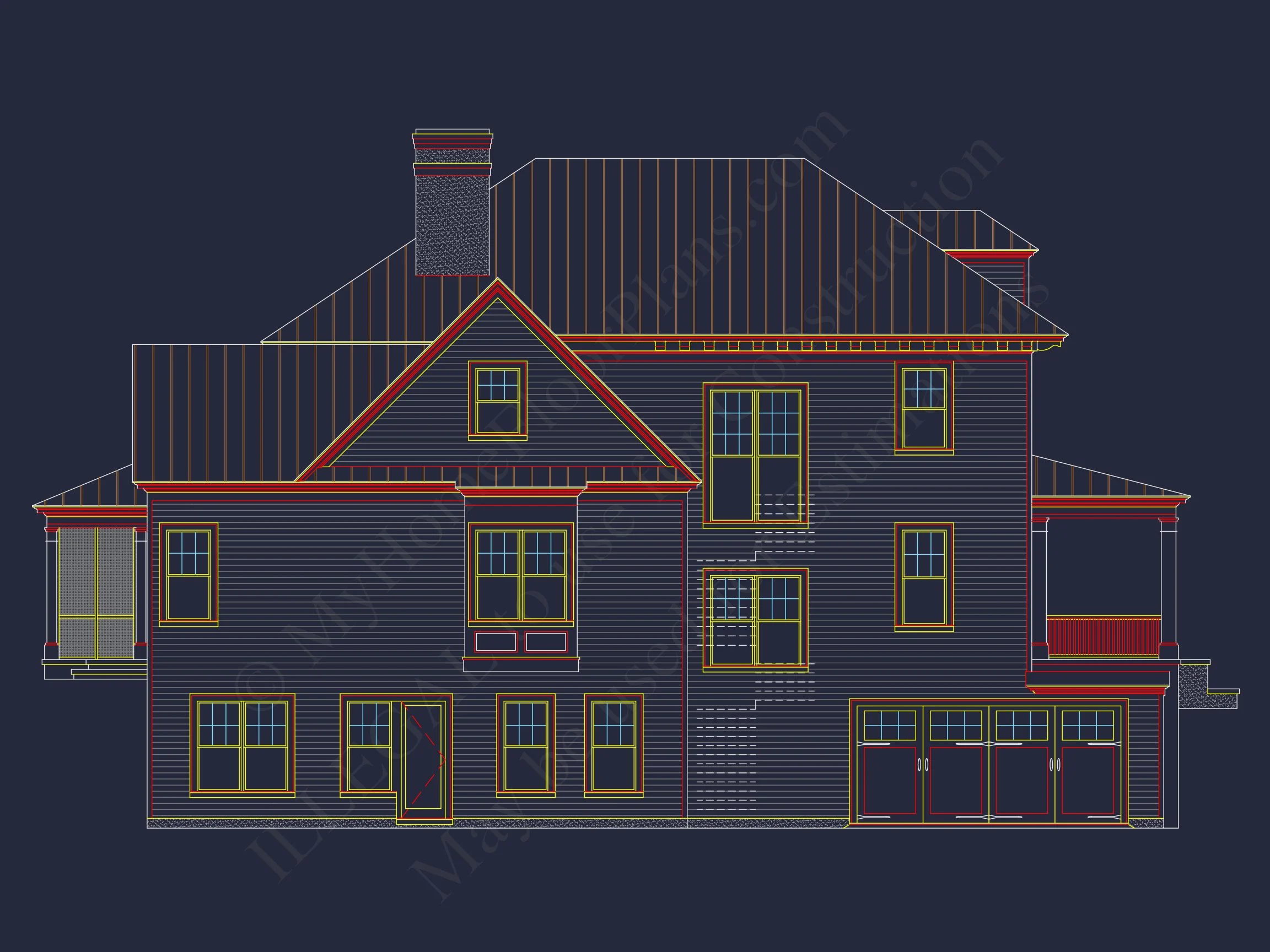 10-1385 HOUSE PLAN - Colonial Revival (Georgian) Home Plan – 4 Beds, 6,341 Sq Ft 3 Traditional Farmhouse house Plan w/Basement & Garage - 6, 341 SqFt