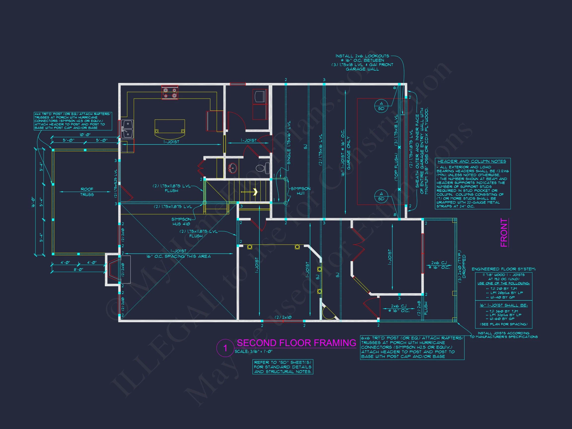 9-1202B HOUSE PLAN - Craftsman house plan with 2,525 heated sq. ft., 2 stories, 4 beds 7 Modern Craftsman house Plan with Open Floor Layout and CAD Designs