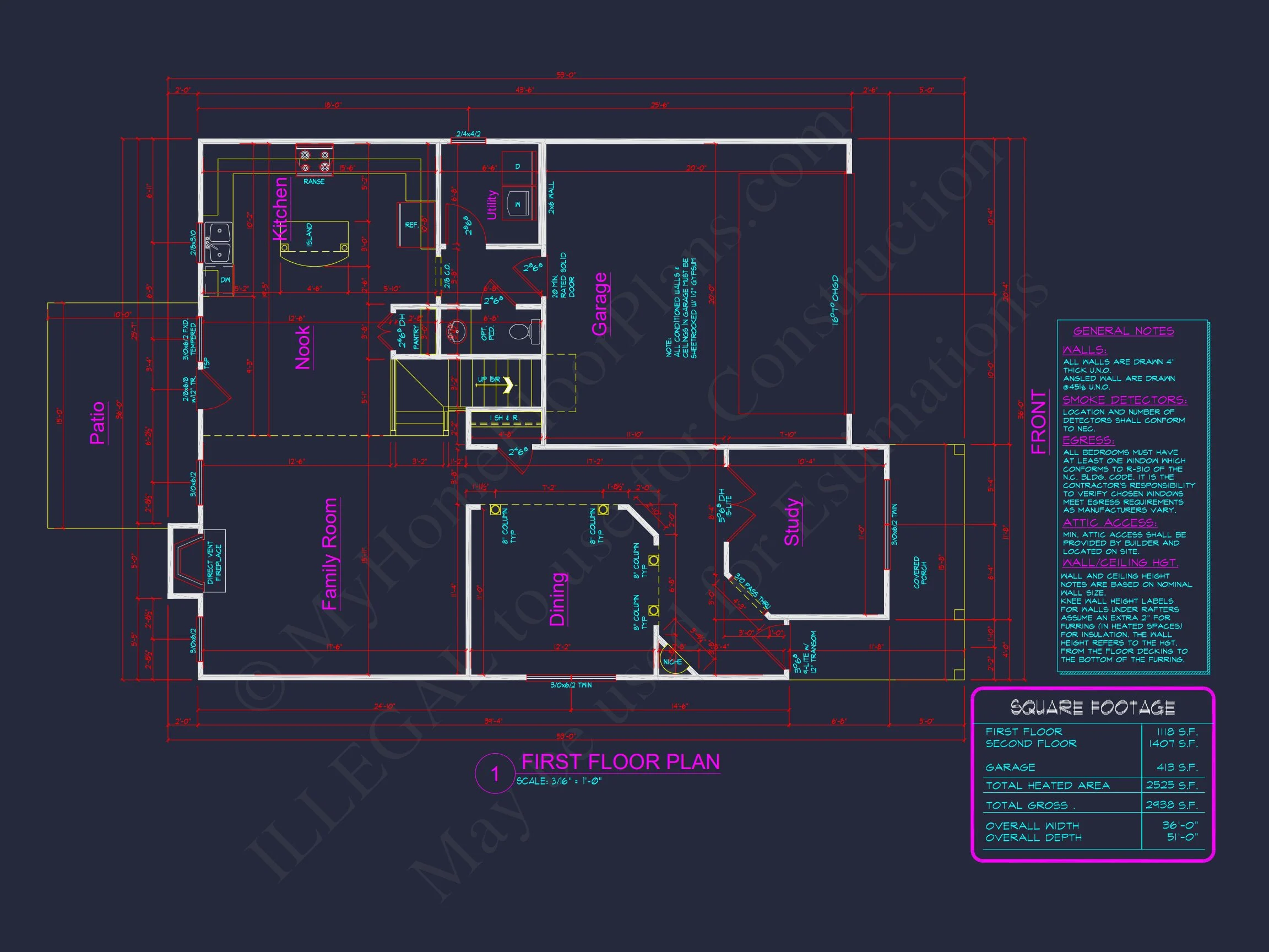 9-1202B HOUSE PLAN - Craftsman house plan with 2,525 heated sq. ft., 2 stories, 4 beds 4 Modern Craftsman house Plan with Open Floor Layout and CAD Designs