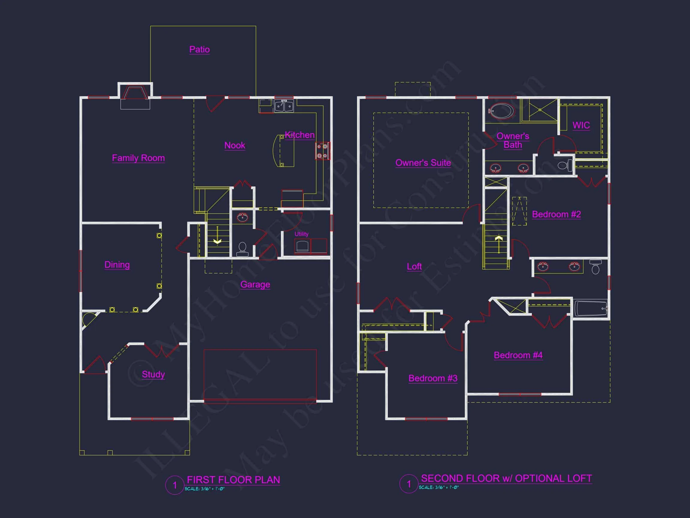 9-1202B HOUSE PLAN - Craftsman house plan with 2,525 heated sq. ft., 2 stories, 4 beds 3 Modern Craftsman house Plan with Open Floor Layout and CAD Designs