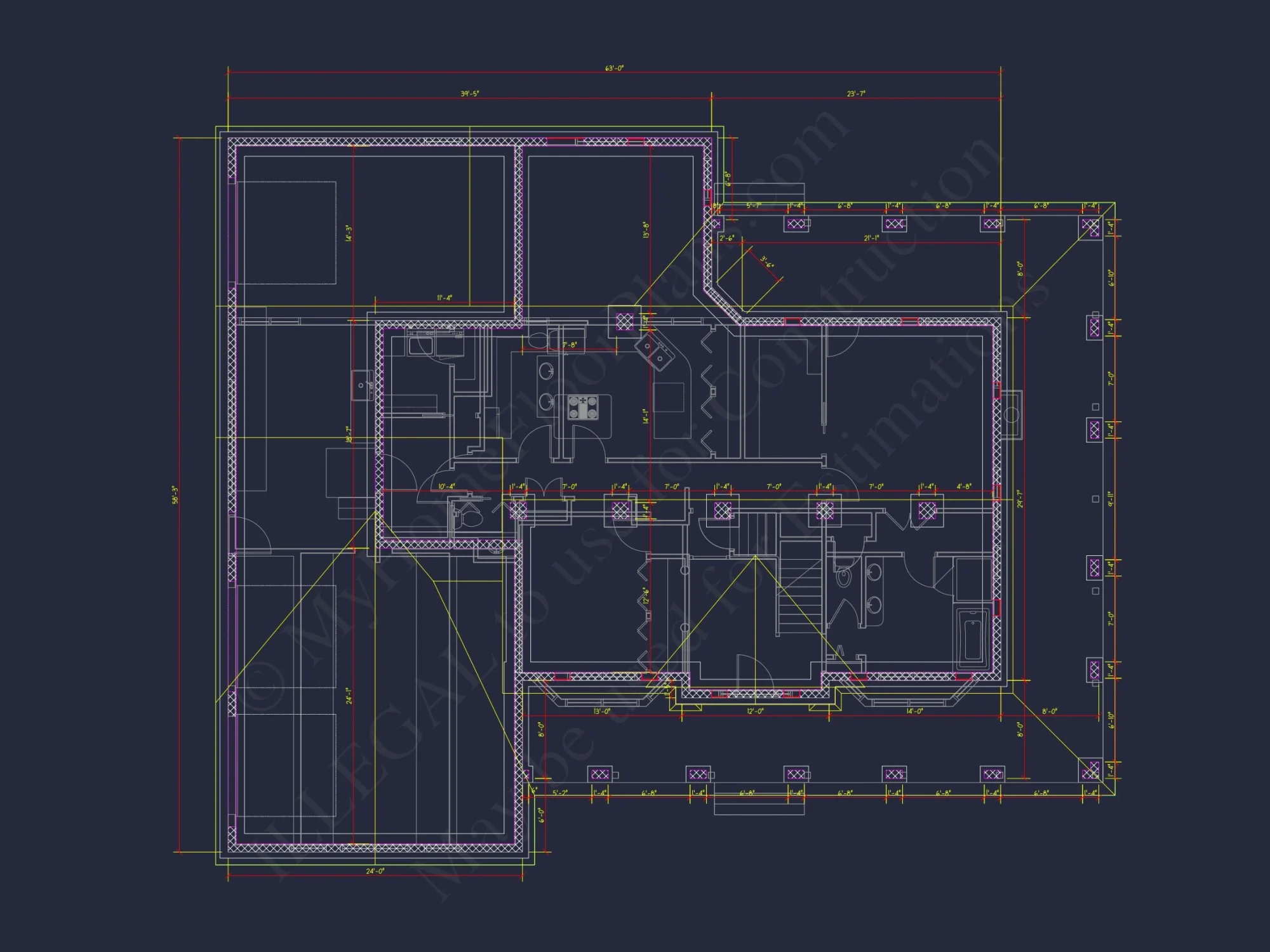 Colonial Farmhouse house Plan with 2 Floors and Detailed CAD Blueprint