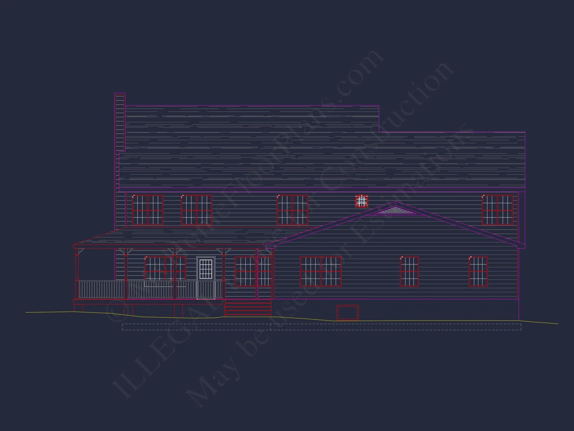 Colonial Farmhouse house Plan with 2 Floors and Detailed CAD Blueprint