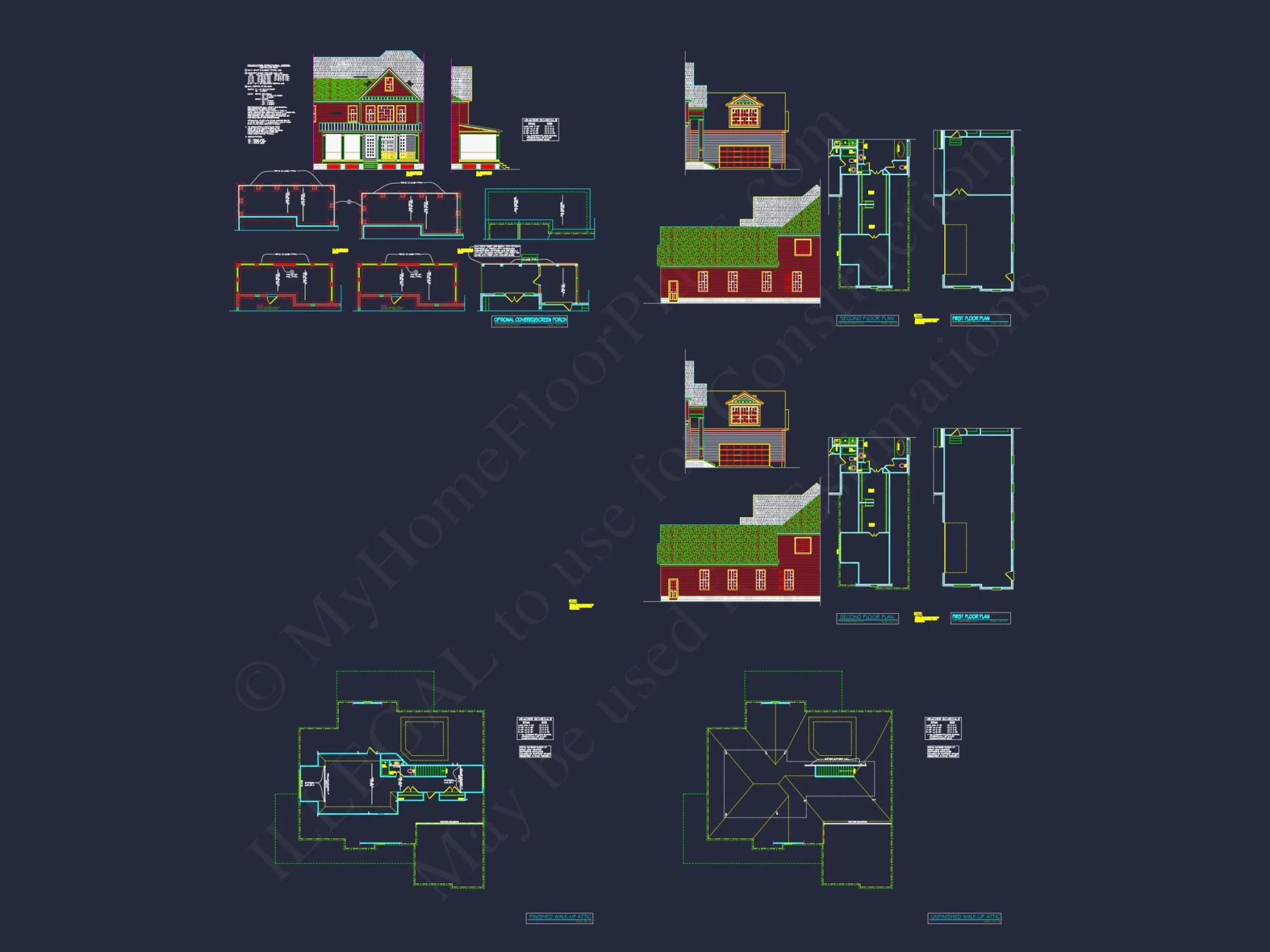 Spacious house Plan - 59'x59'6" 2-Story CAD Design with 4 Bedrooms