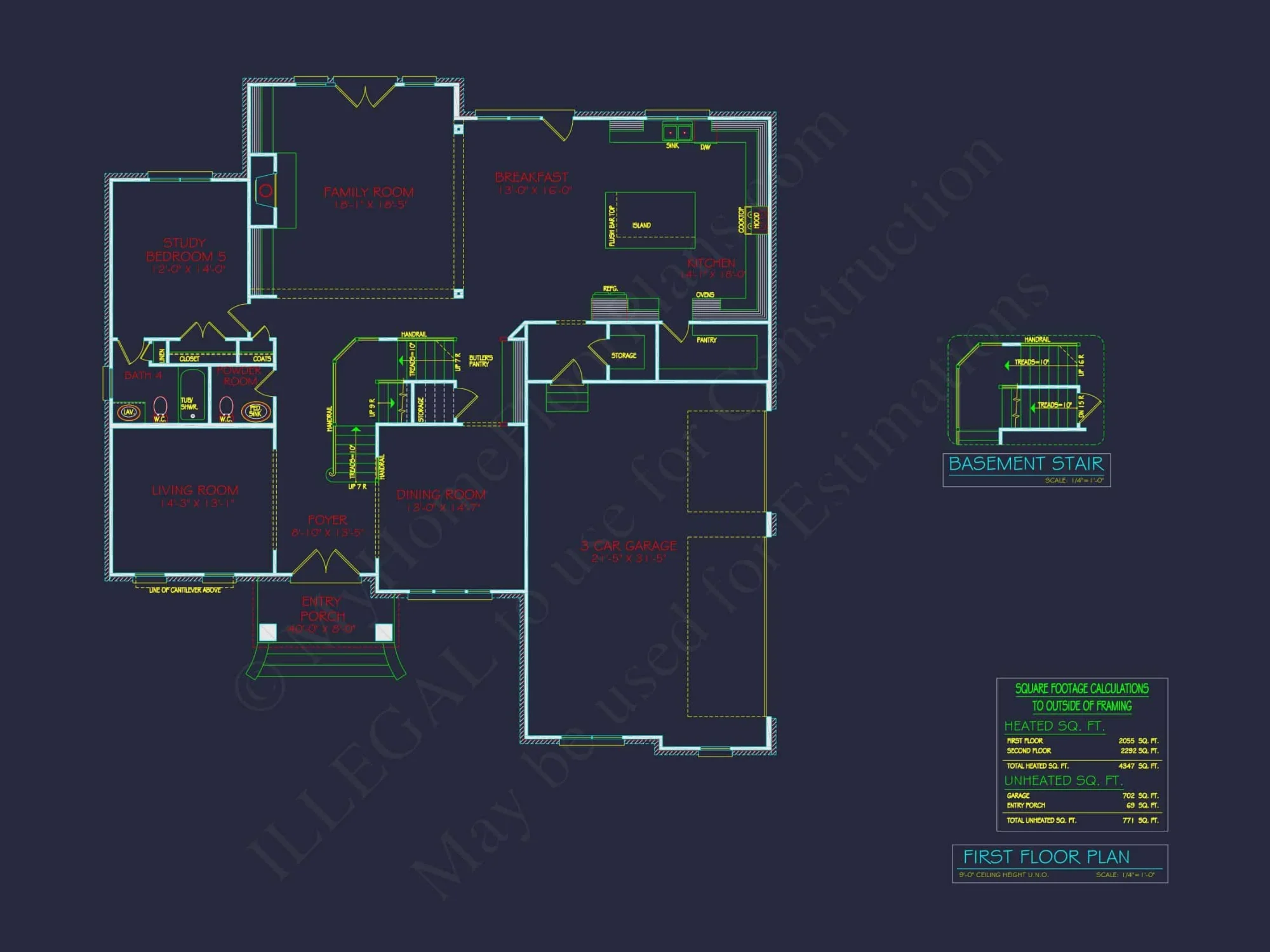 Spacious house Plan - 59'x59'6" 2-Story CAD Design with 4 Bedrooms