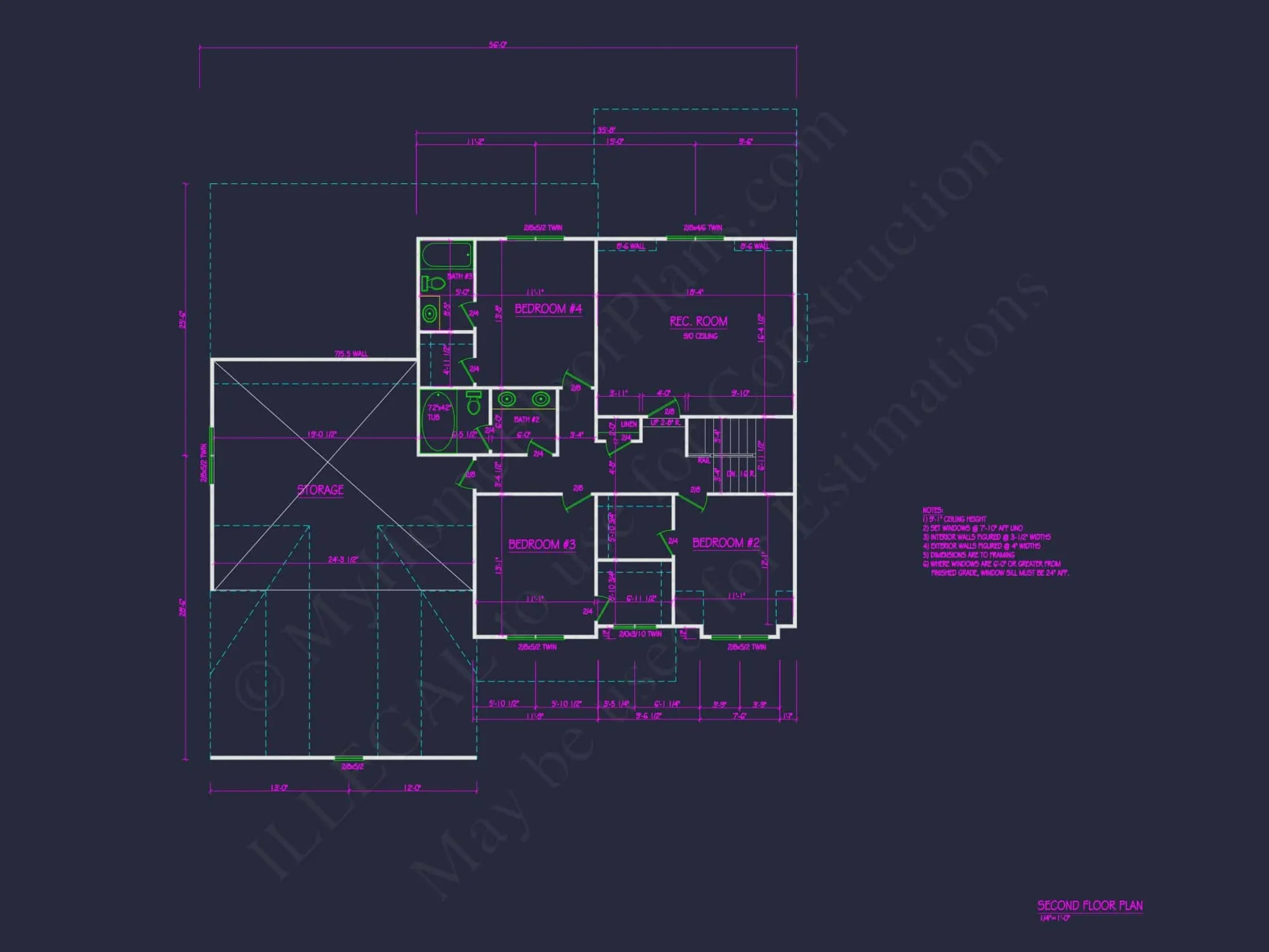 Craftsman house Floor Plan - 4 Bed, 3 Bath CAD Designs Blueprint