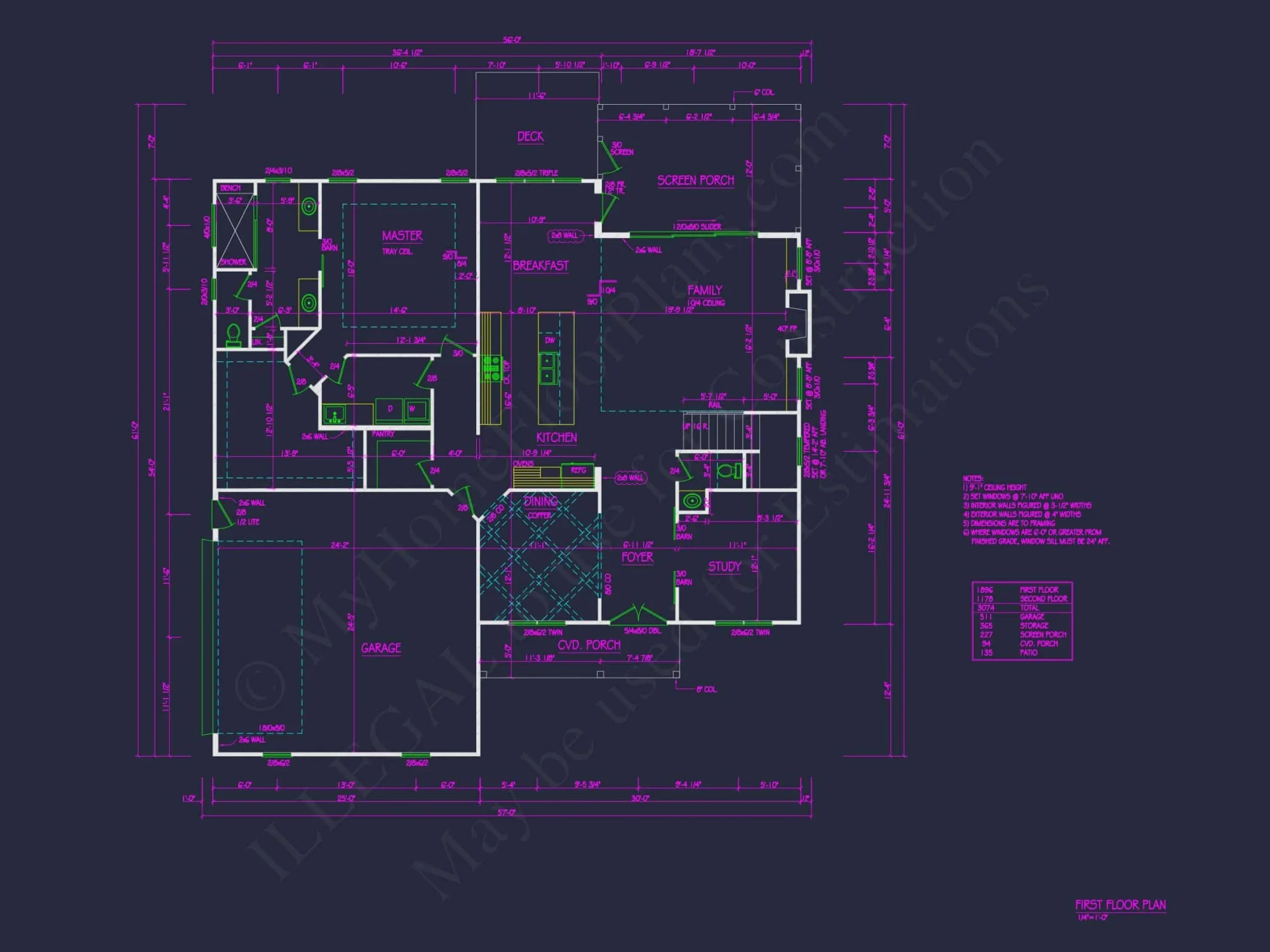 Craftsman house Floor Plan - 4 Bed, 3 Bath CAD Designs Blueprint