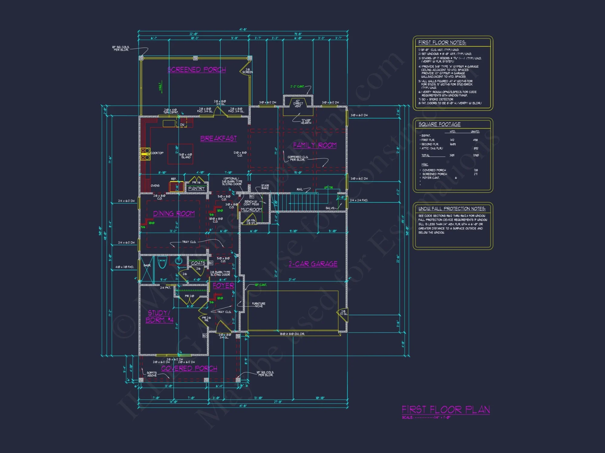 Modern house Plan with 4 Bedrooms, CAD Blueprints, and Designs