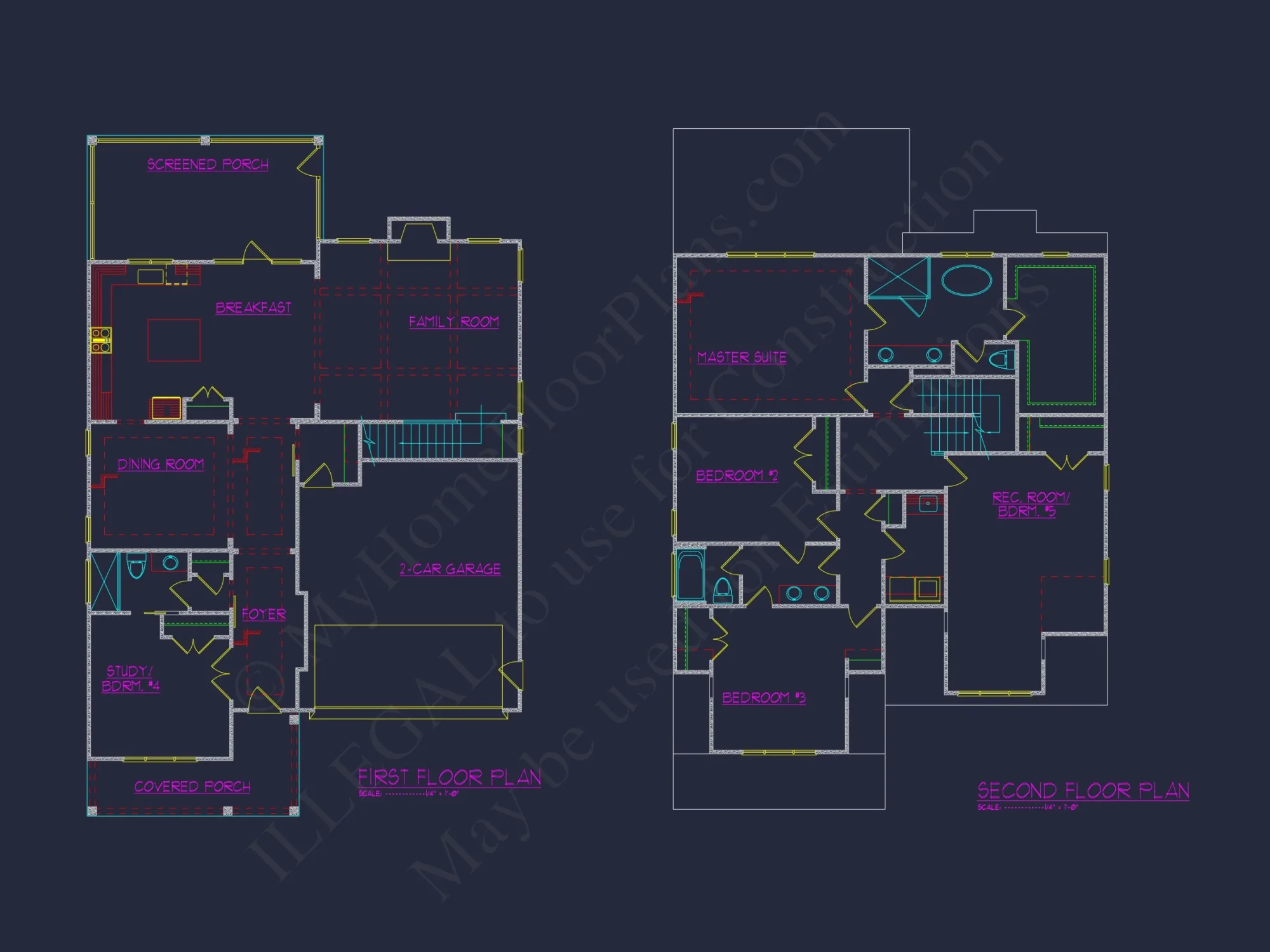 Modern house Plan with 4 Bedrooms, CAD Blueprints, and Designs
