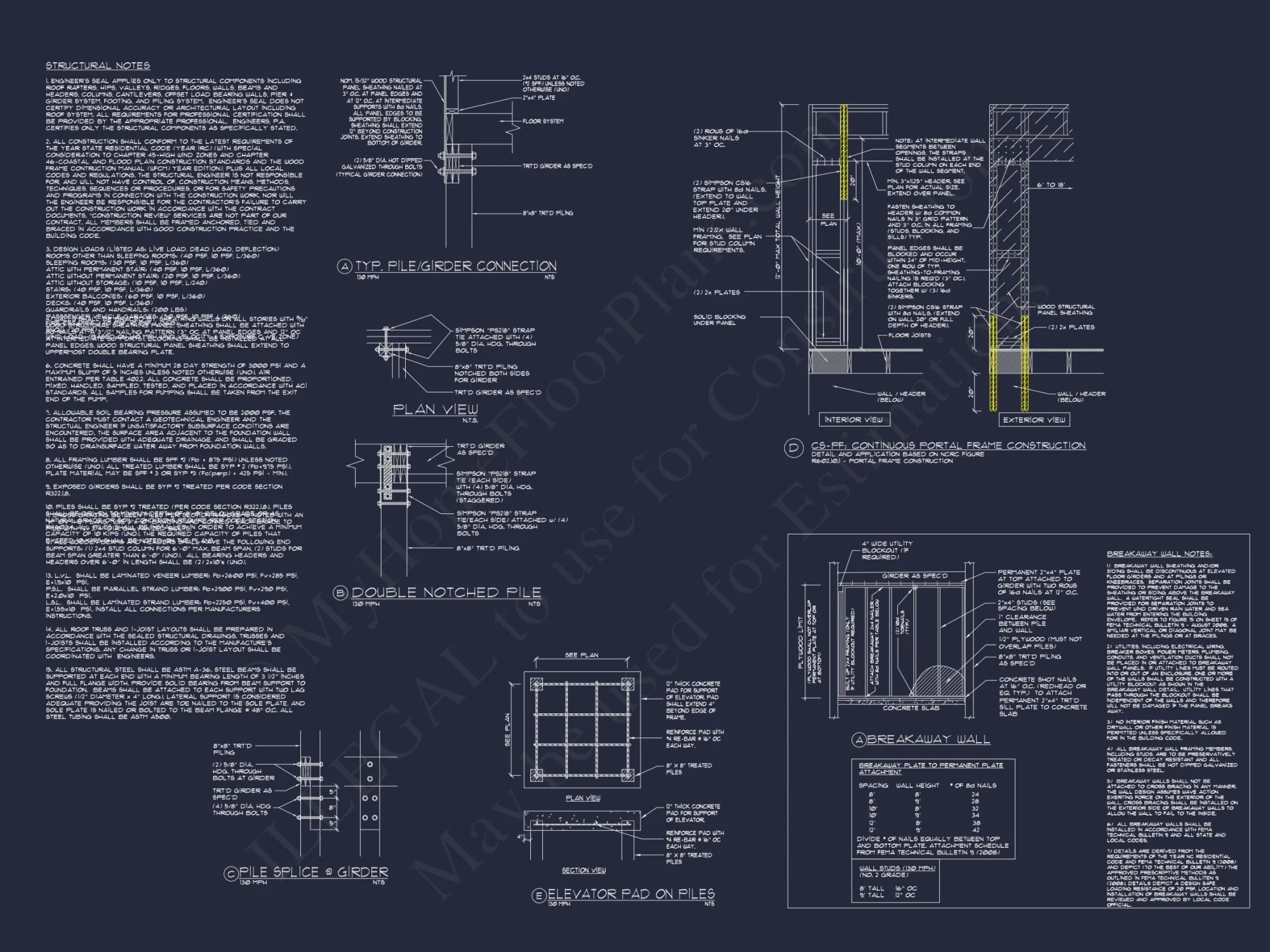 Coastal house Floor Plan: 3-Bed, 2374 Sq Ft, CAD Blueprint