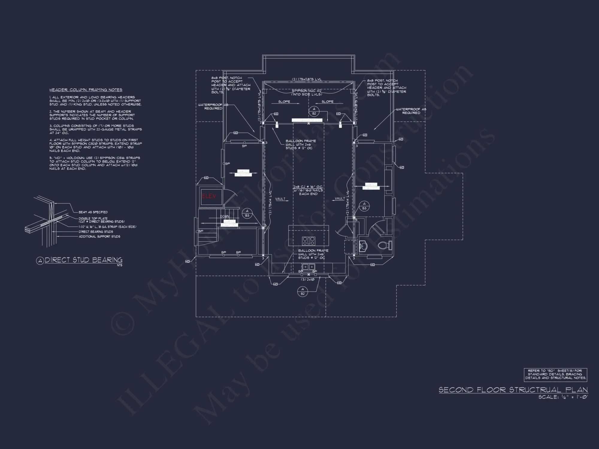 Coastal house Floor Plan: 3-Bed, 2374 Sq Ft, CAD Blueprint