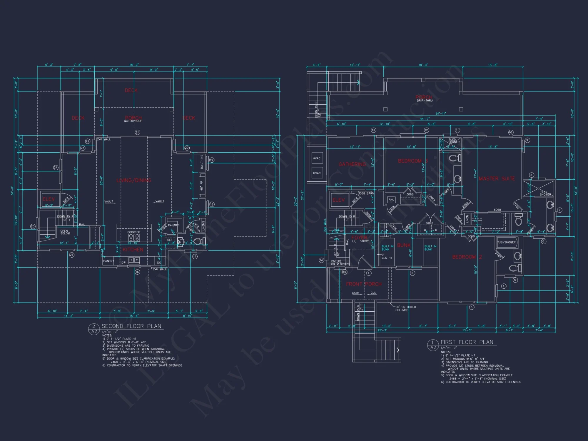 Coastal house Floor Plan: 3-Bed, 2374 Sq Ft, CAD Blueprint