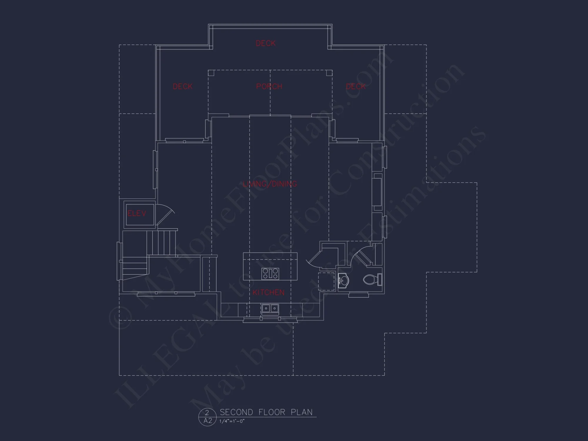 Coastal house Floor Plan: 3-Bed, 2374 Sq Ft, CAD Blueprint