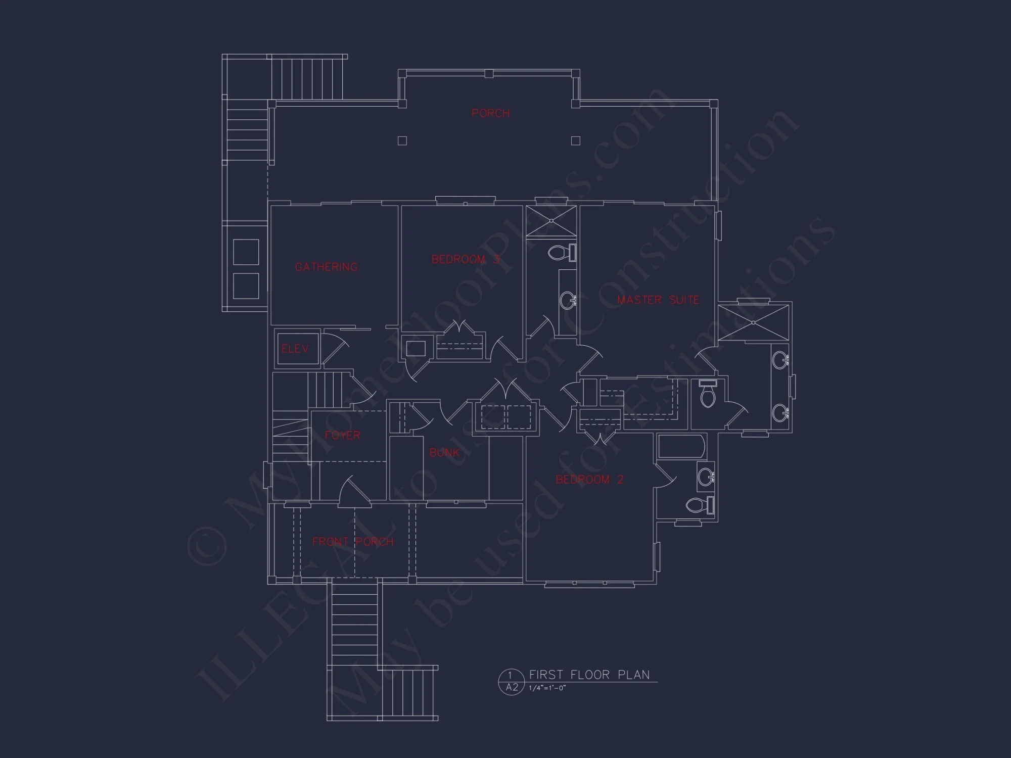Coastal house Floor Plan: 3-Bed, 2374 Sq Ft, CAD Blueprint